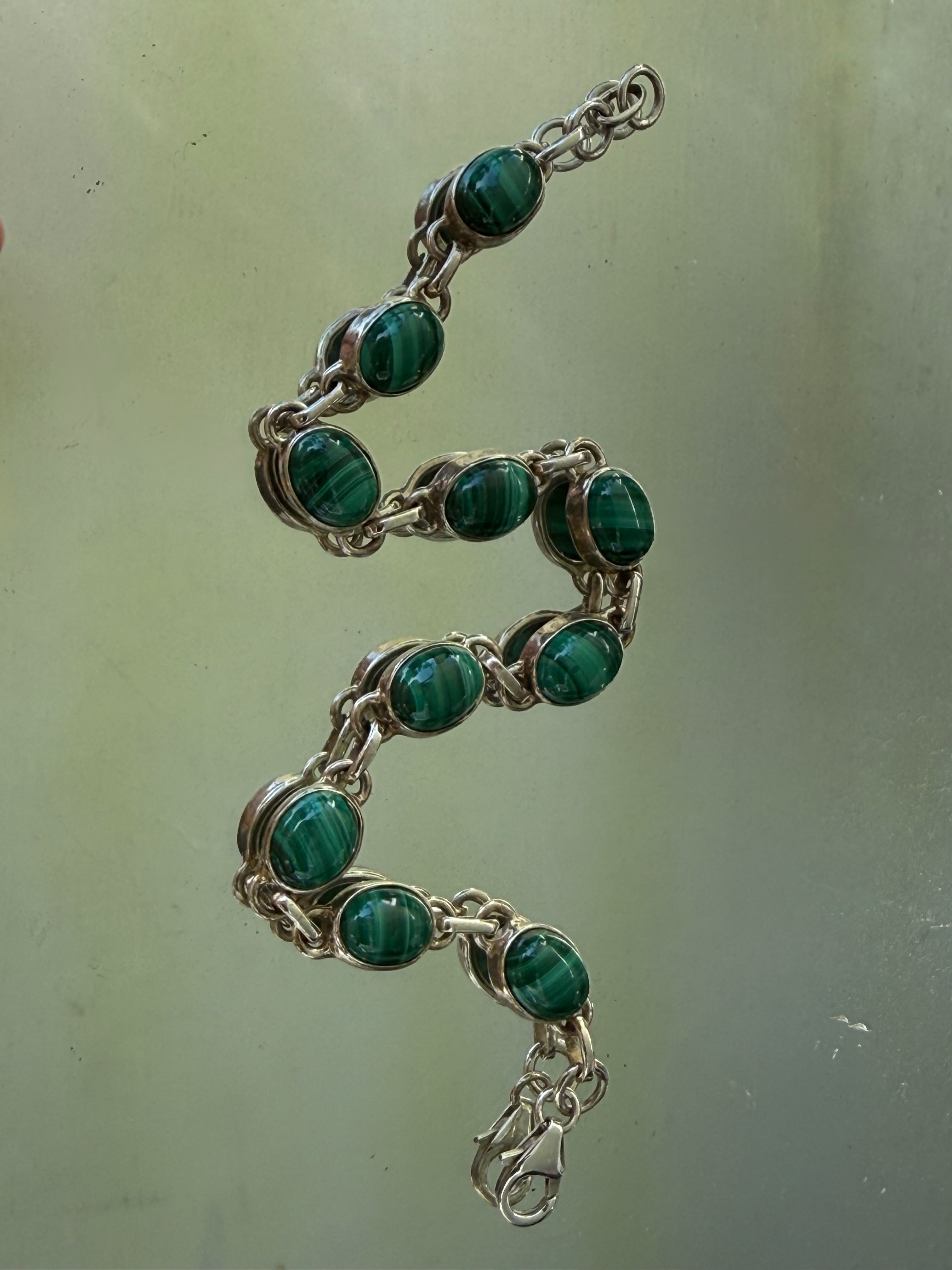 Malachite Sterling Silver Bracelet – Transformation, Protection & Empowered Growth 21cm Crystal Wellness