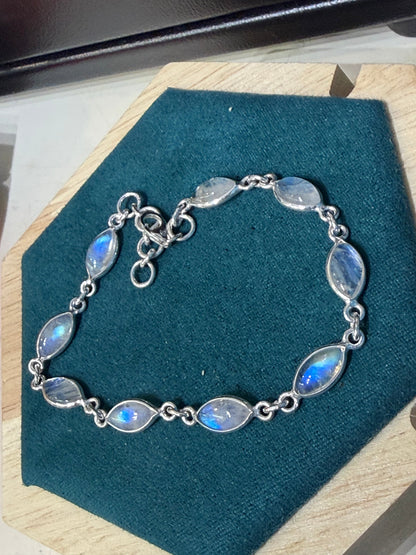 Moonstone Silver Bracelet, 20cm Crystal Wellness