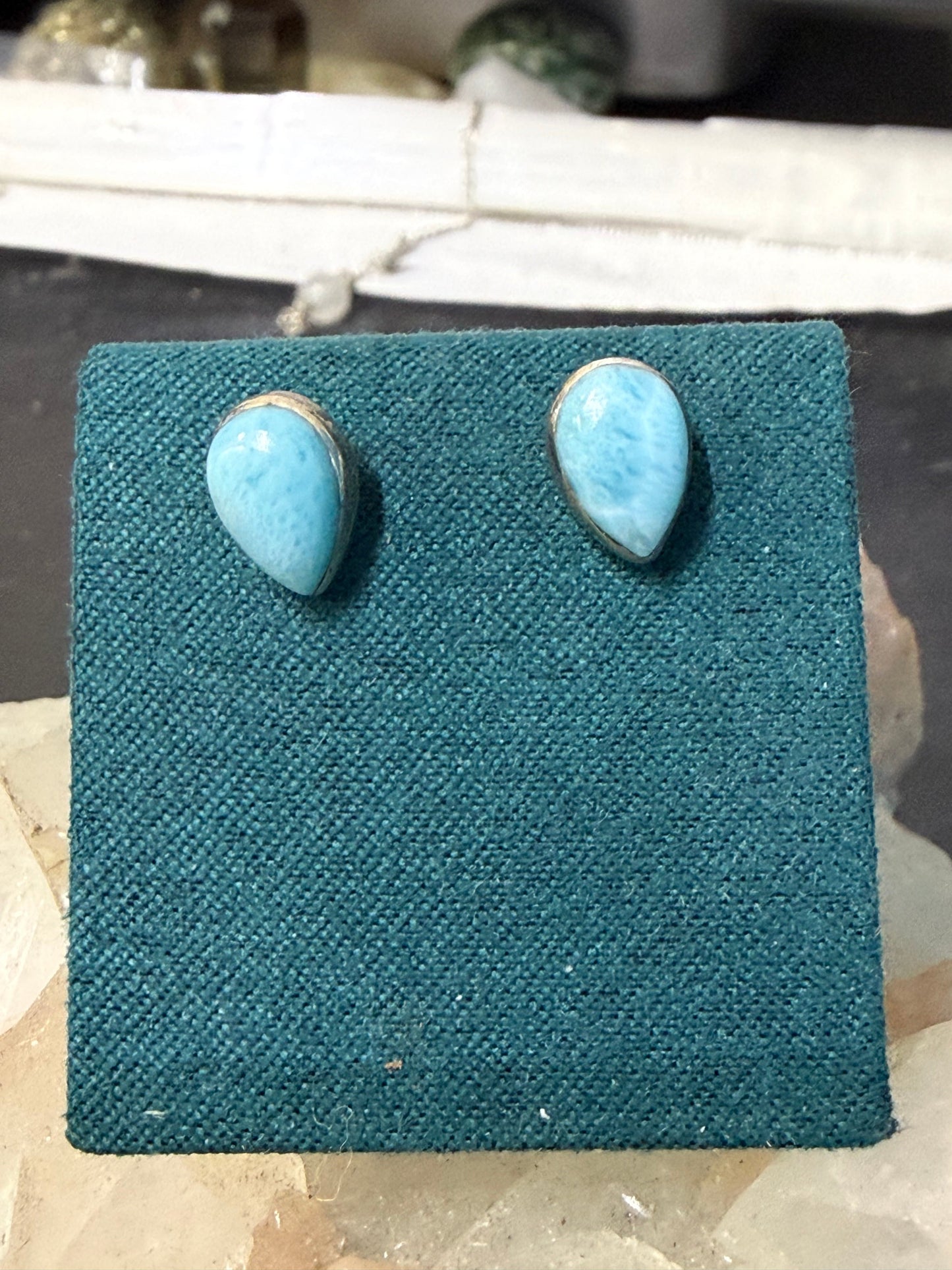 Larimar Stud Earrings – Tranquility, Divine Feminine & Ocean Serenity, 10mmx6mm Crystal Wellness