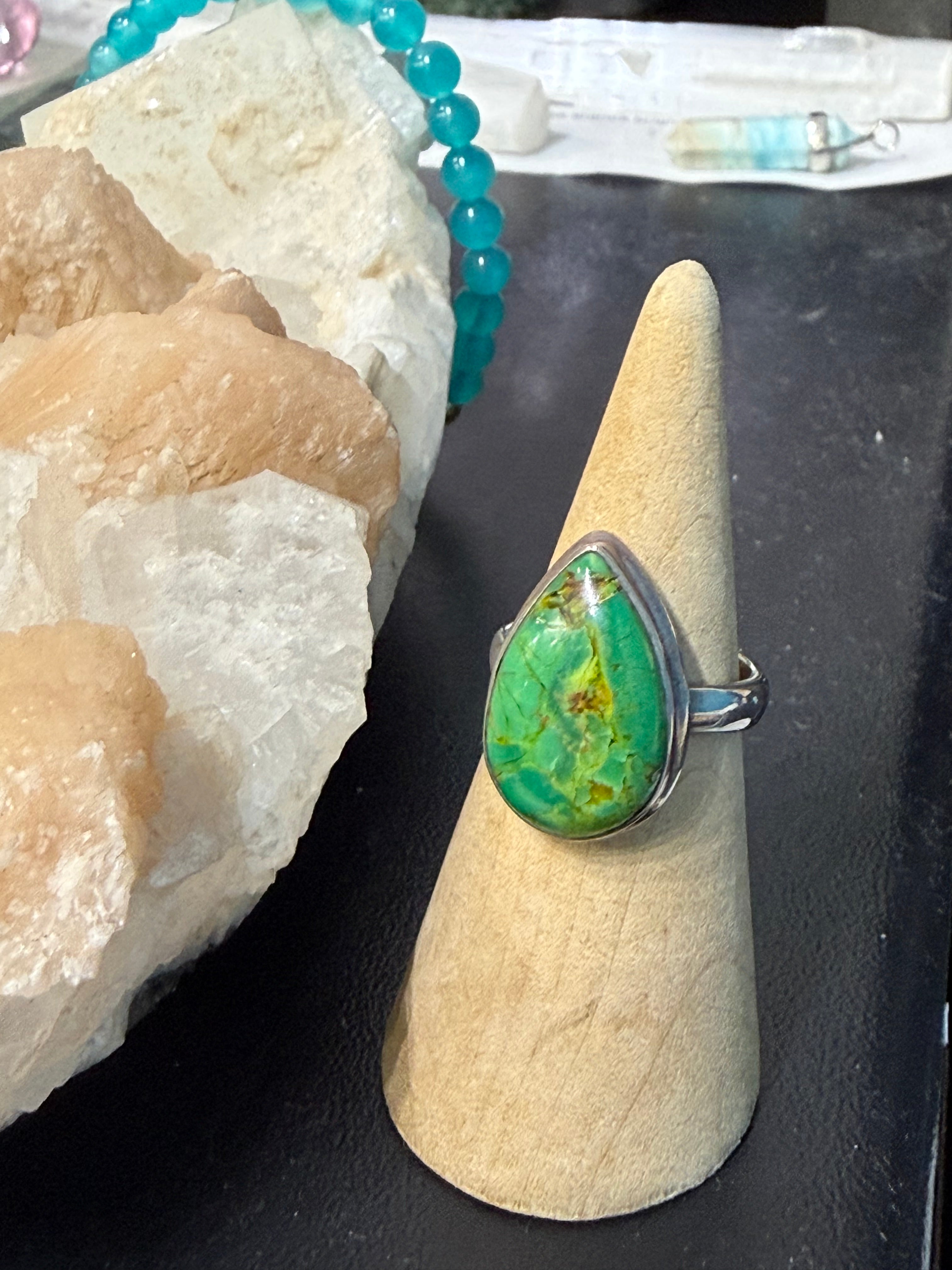 Green Mohave Turquoise Ring, size 7.5 – Heart of Earth & Sky Crystal Wellness