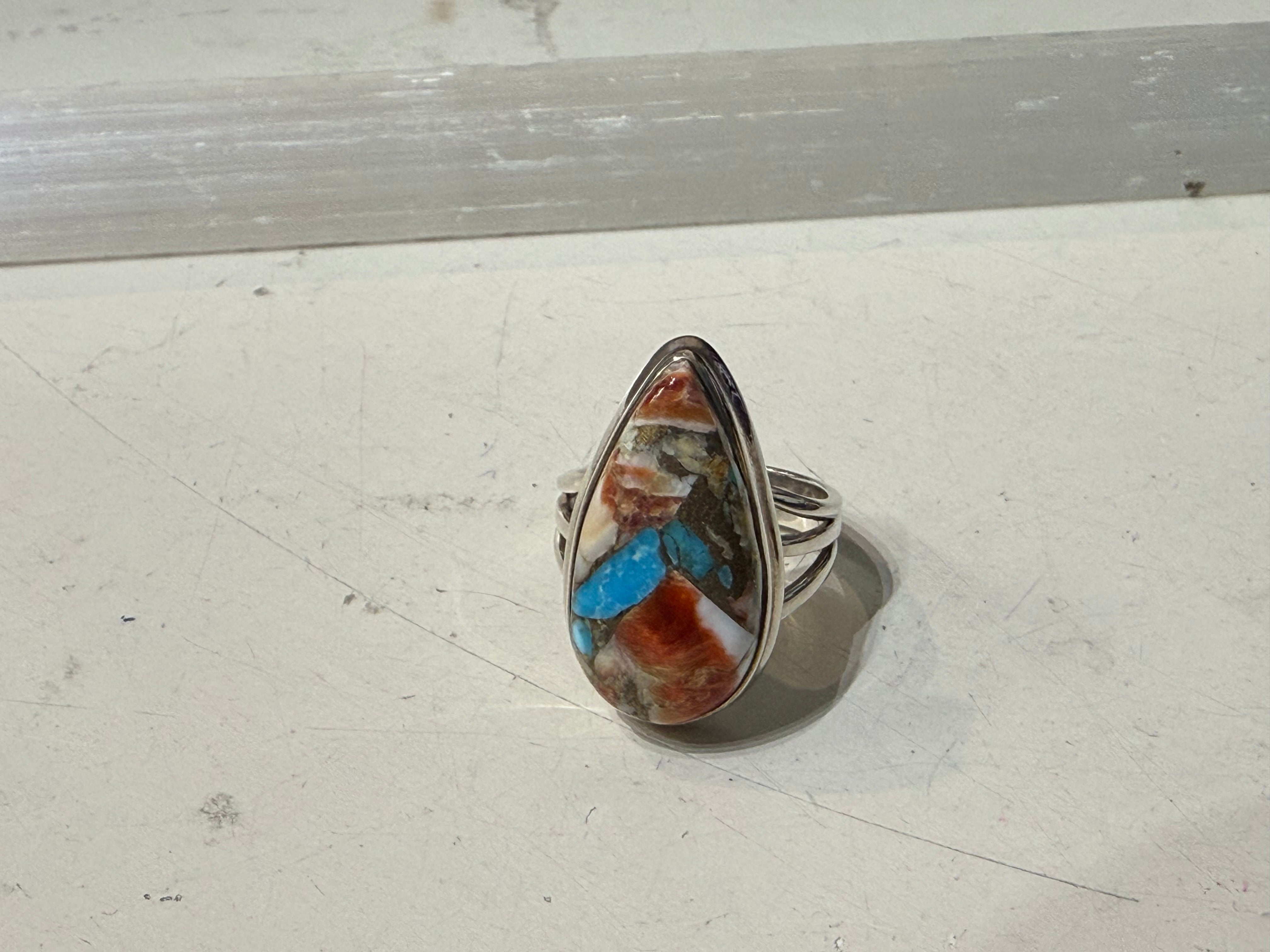 Spiny Oyster Turquoise Ring, size 7.5 Crystal Wellness