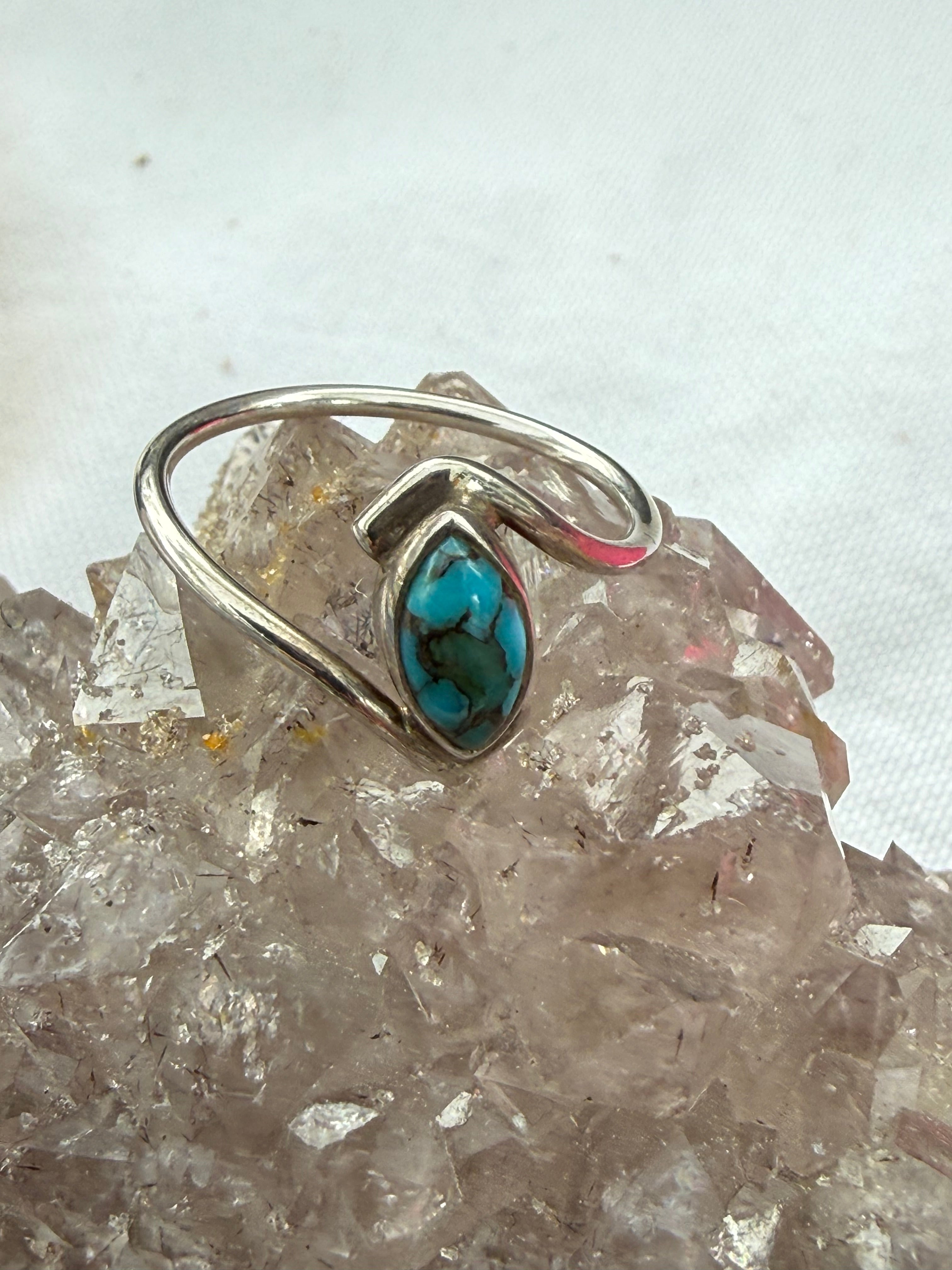 Blue Copper Turquoise Ring – A Stone of Strength, Communication & Positive Energy, size 5.5 Crystal Wellness