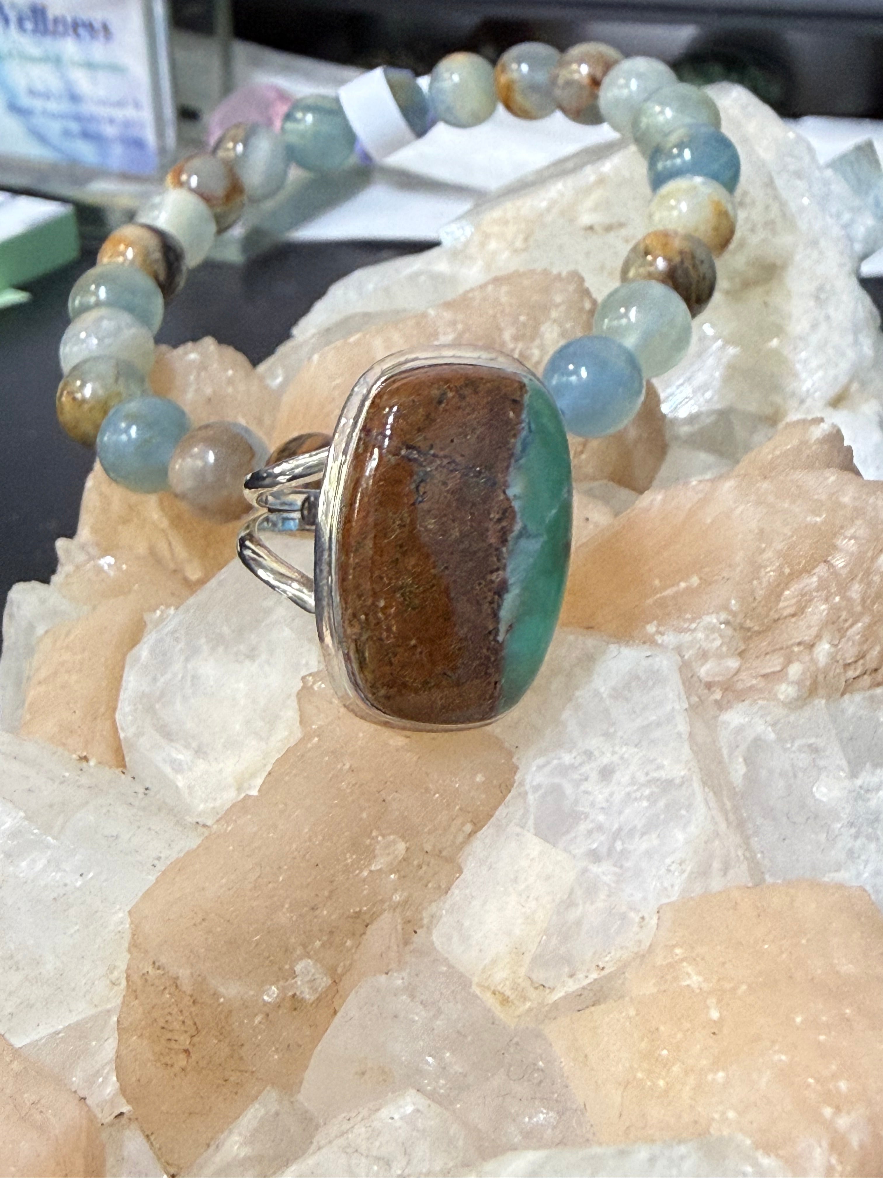 Boulder Chrysoprase Ring – Stone of Hope & Heart Renewal, size 9 Crystal Wellness