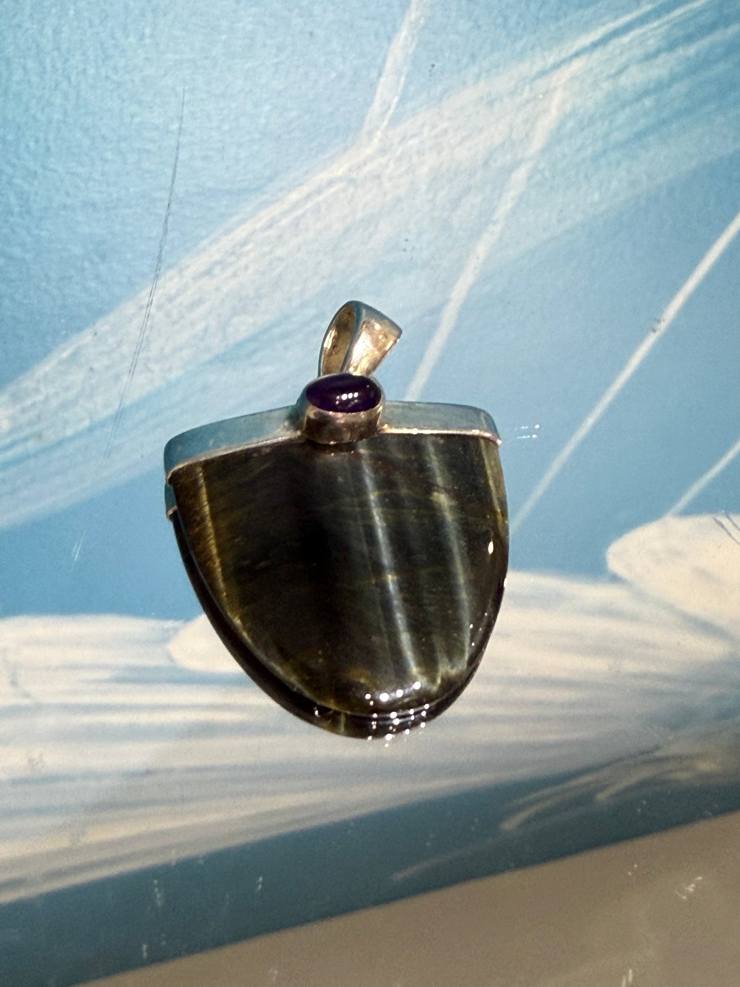 Amethyst & Blue Tiger Eye Pendant, 26mmx28mm Crystal Wellness