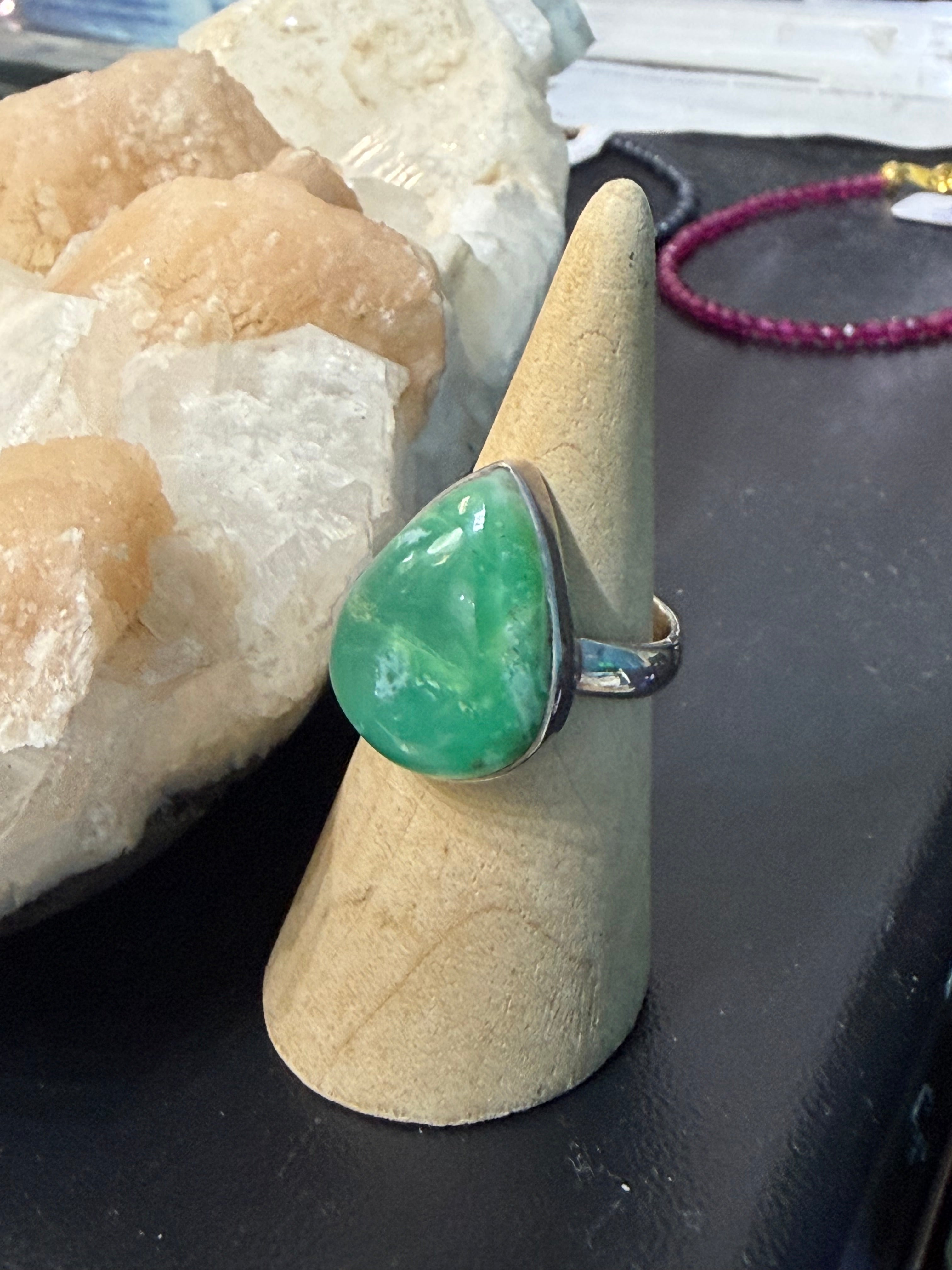 Chrysoprase Ring, size 9  – Stone of Joy, Abundance & Heart Healing Crystal Wellness