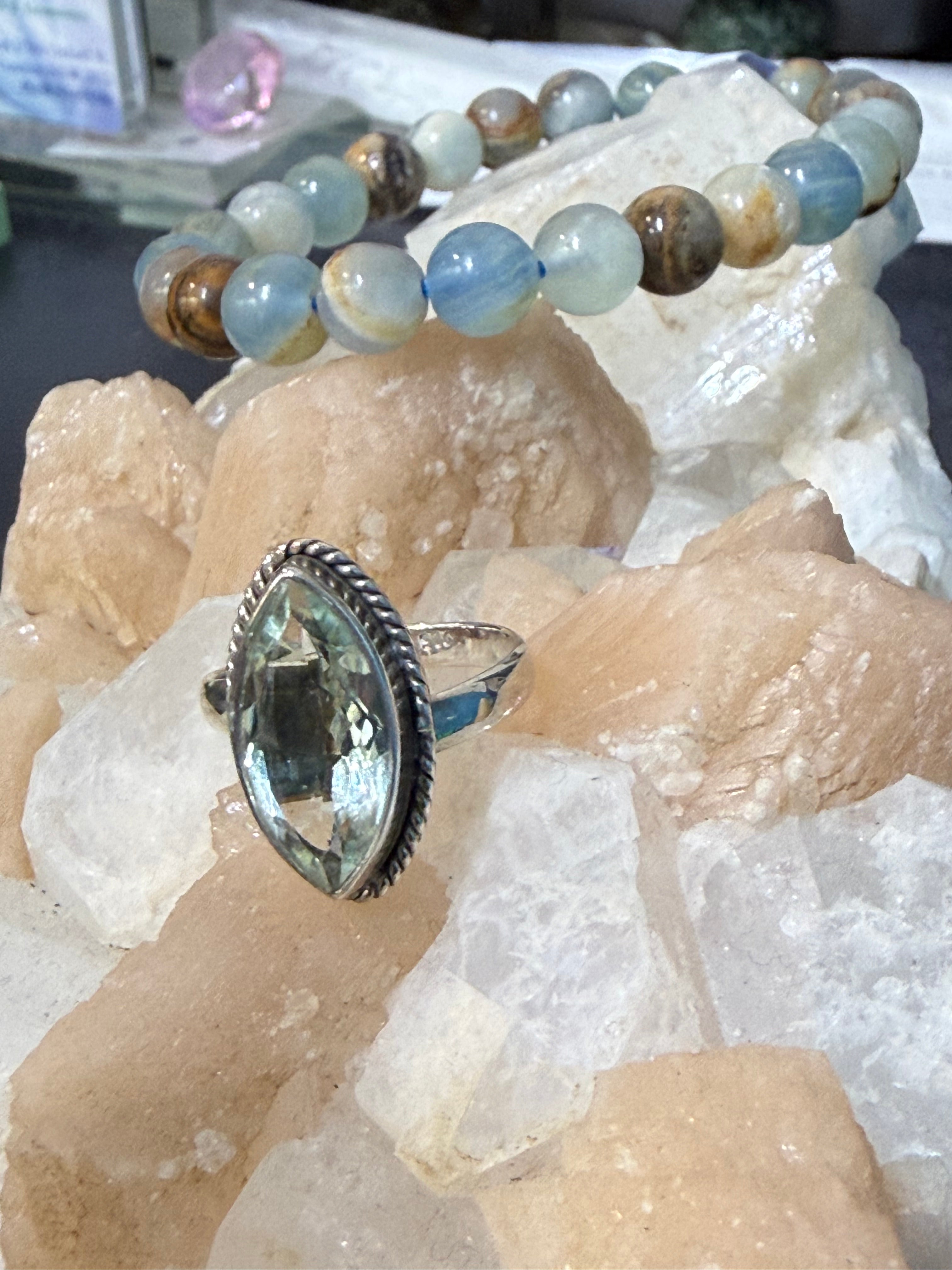 Prasiolite Ring, size 7 adjustable – The Stone of Heart Wisdom & Divine Clarity Crystal Wellness