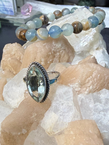 Prasiolite Ring, size 7 adjustable – The Stone of Heart Wisdom & Divine Clarity Crystal Wellness