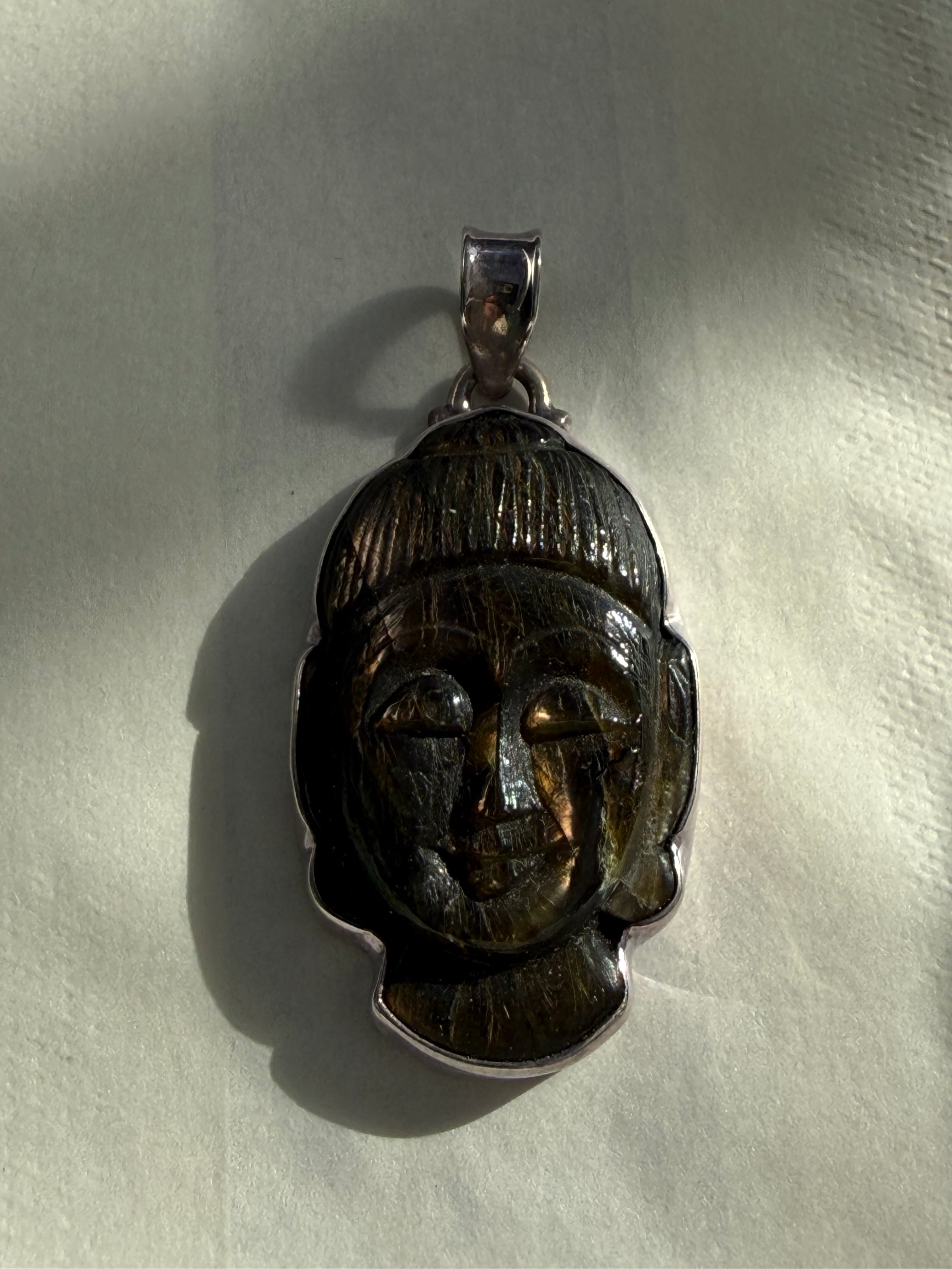 Golden Serenity Buddha Pendant, Labradorite 38mmx23mm Crystal Wellness