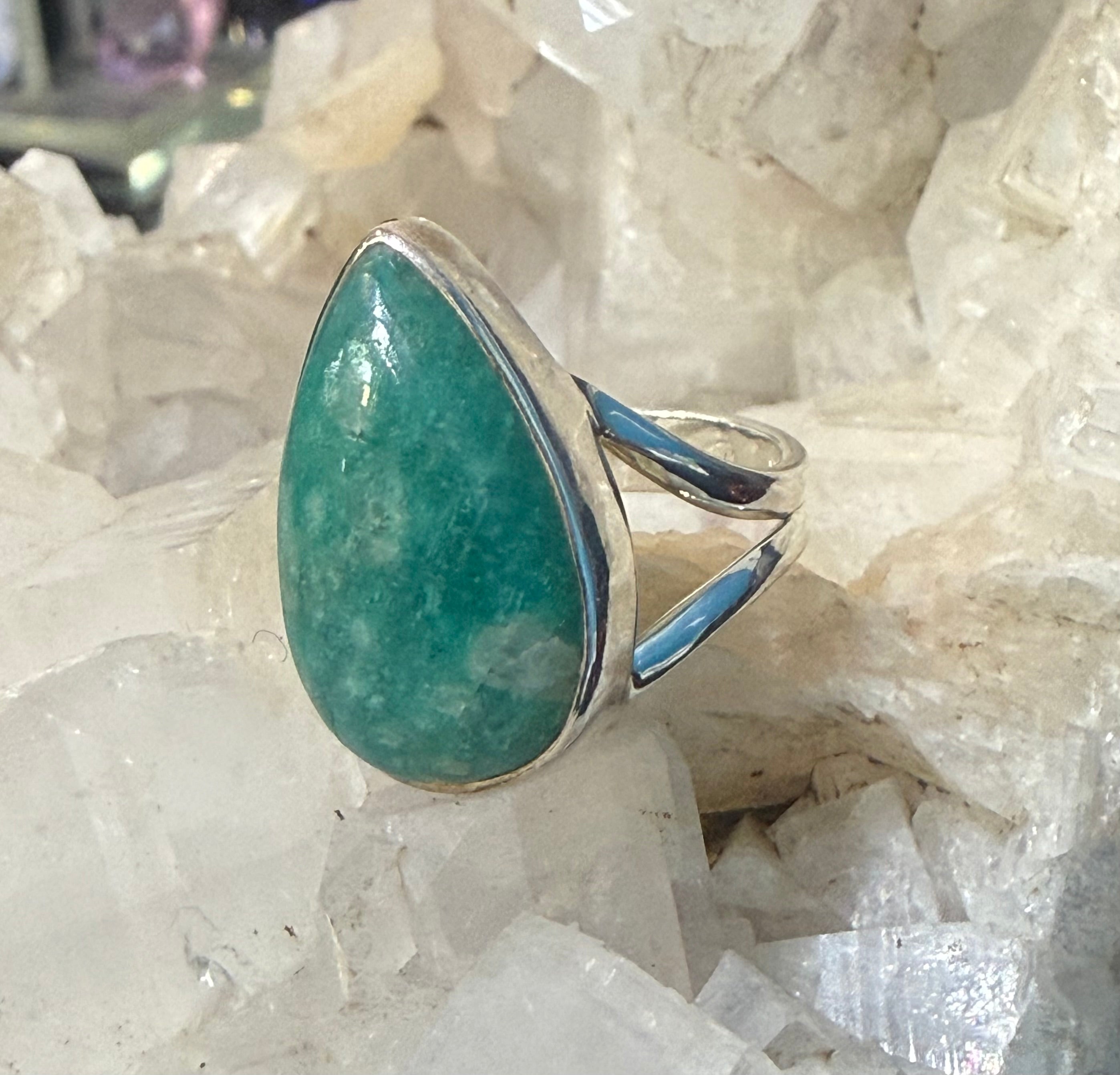 Chrysocolla Serenity Ring – Sterling Silver Size 6 Crystal Wellness