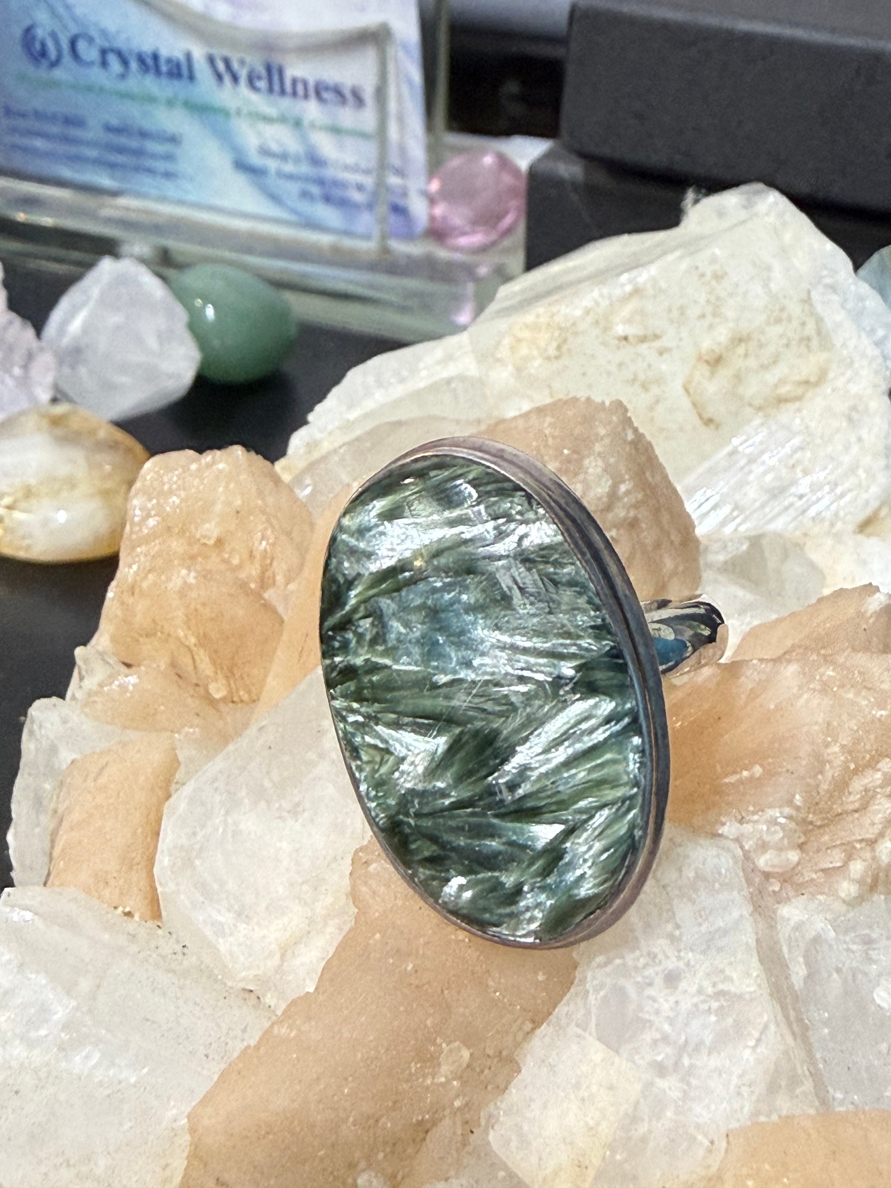 Seraphinite Ring, size 12 – Stone of Angelic Connection, Healing & Heart Awakening Crystal Wellness