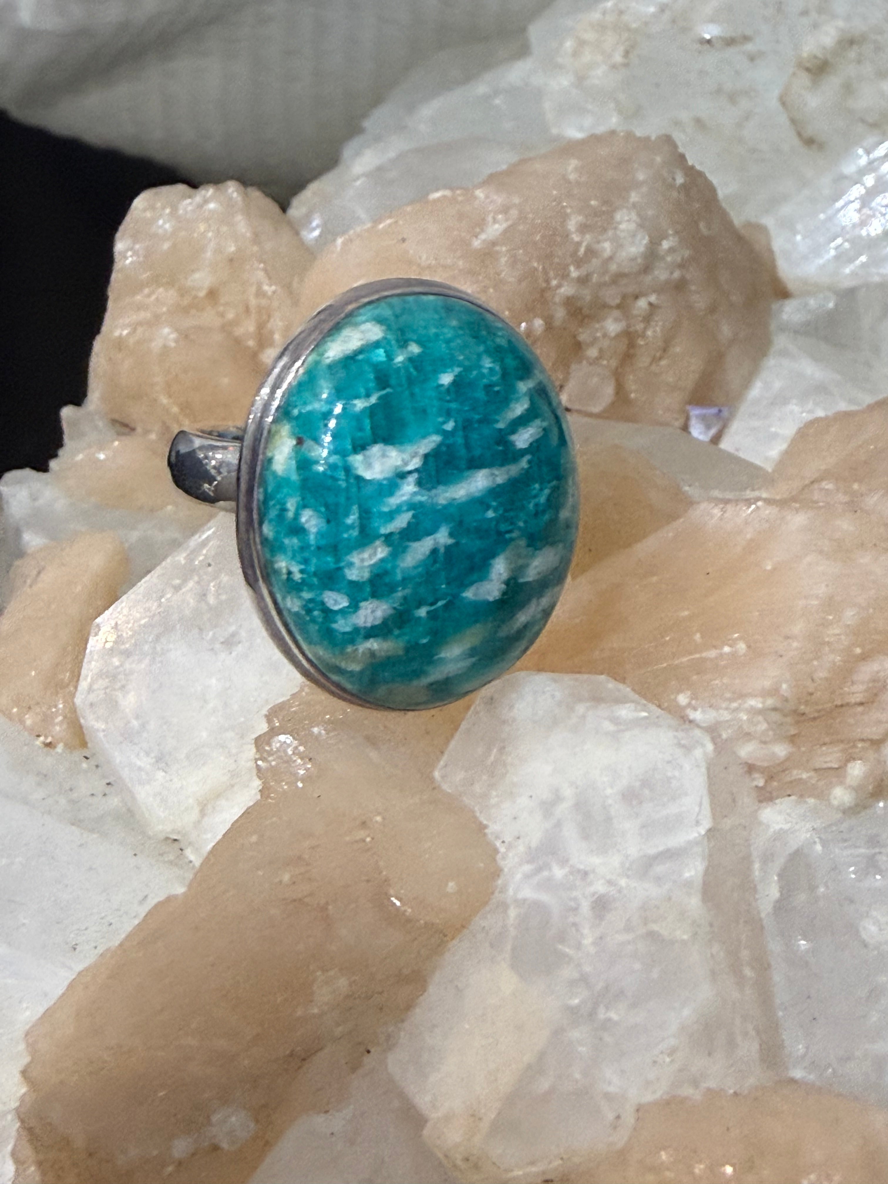 Amazonite Ring, size 9 – Stone of Harmony, Truth & Inner Peace Crystal Wellness