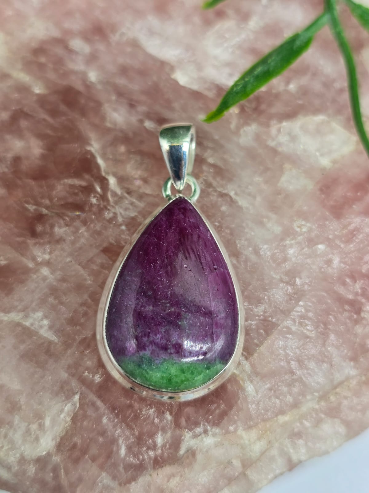 Ruby Zoisite 925 Sterling Silver Pendant Crystal Wellness