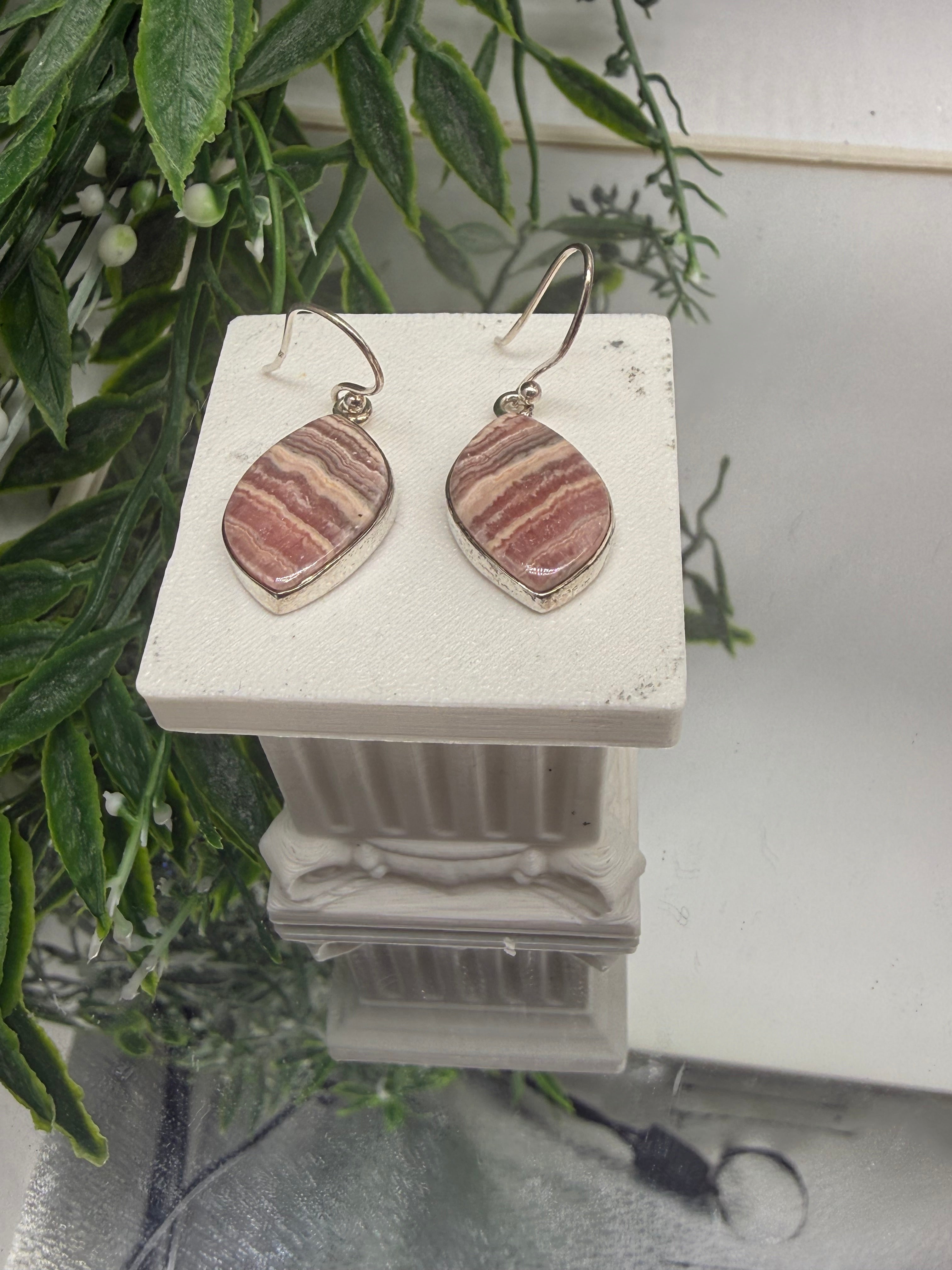 Rhodochrosite Sterling Silver (92.5) Earrings Crystal Wellness