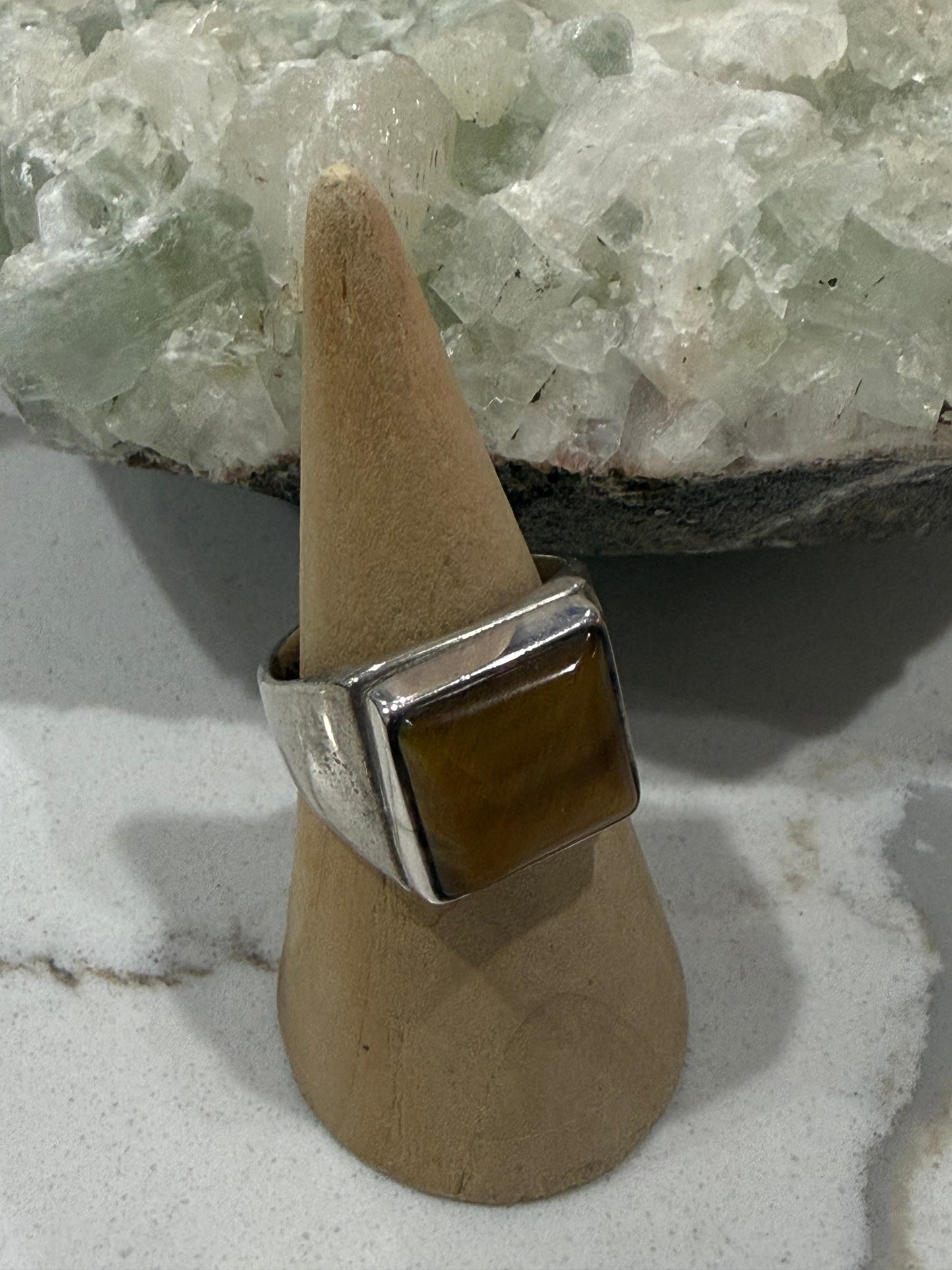 Golden Tiger Eye Men’s Silver Ring – Size 9 Crystal Wellness