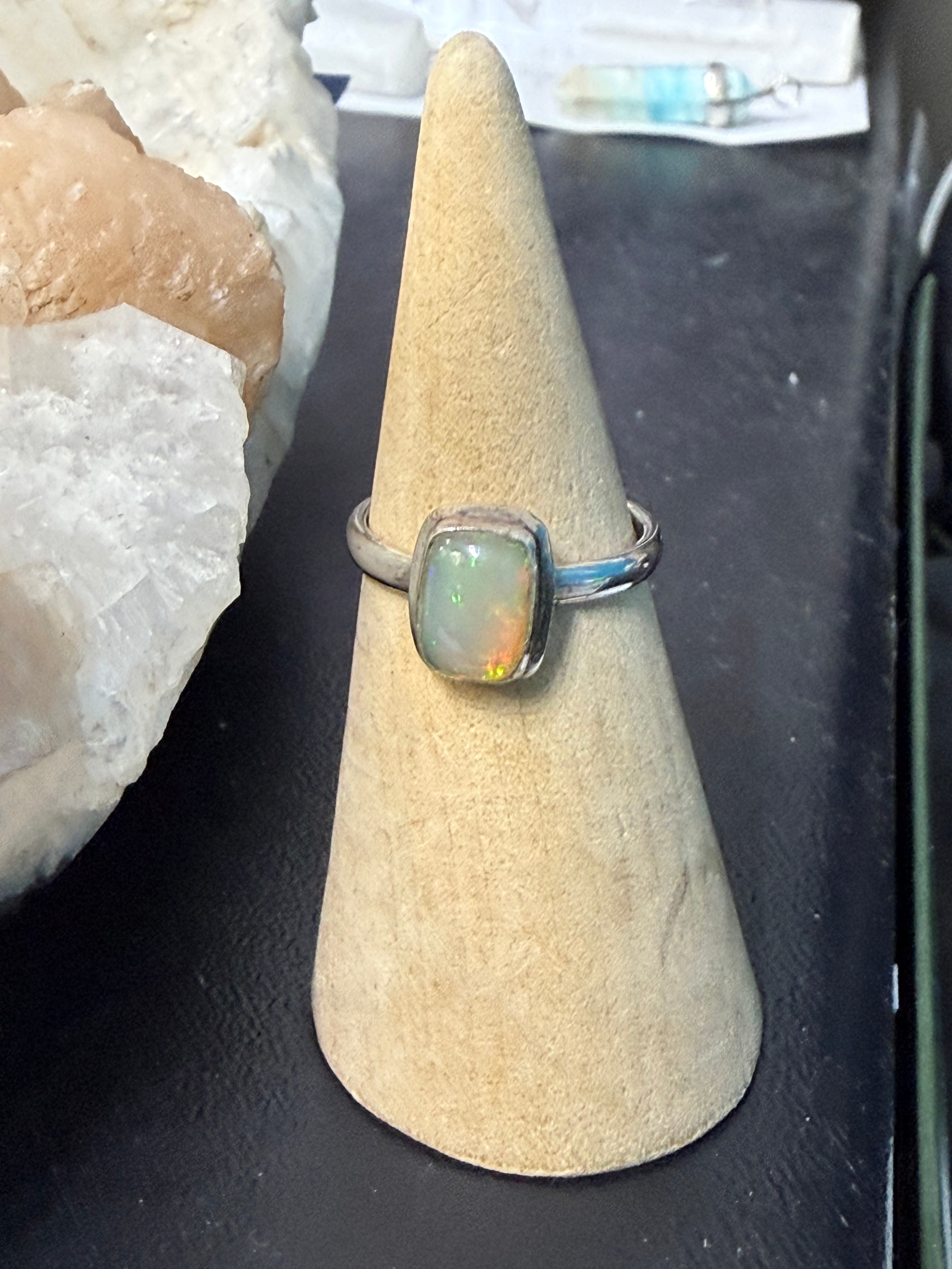 Australian Opal Ring, size 7 – Light of Intuition & Sacred Transformation Crystal Wellness