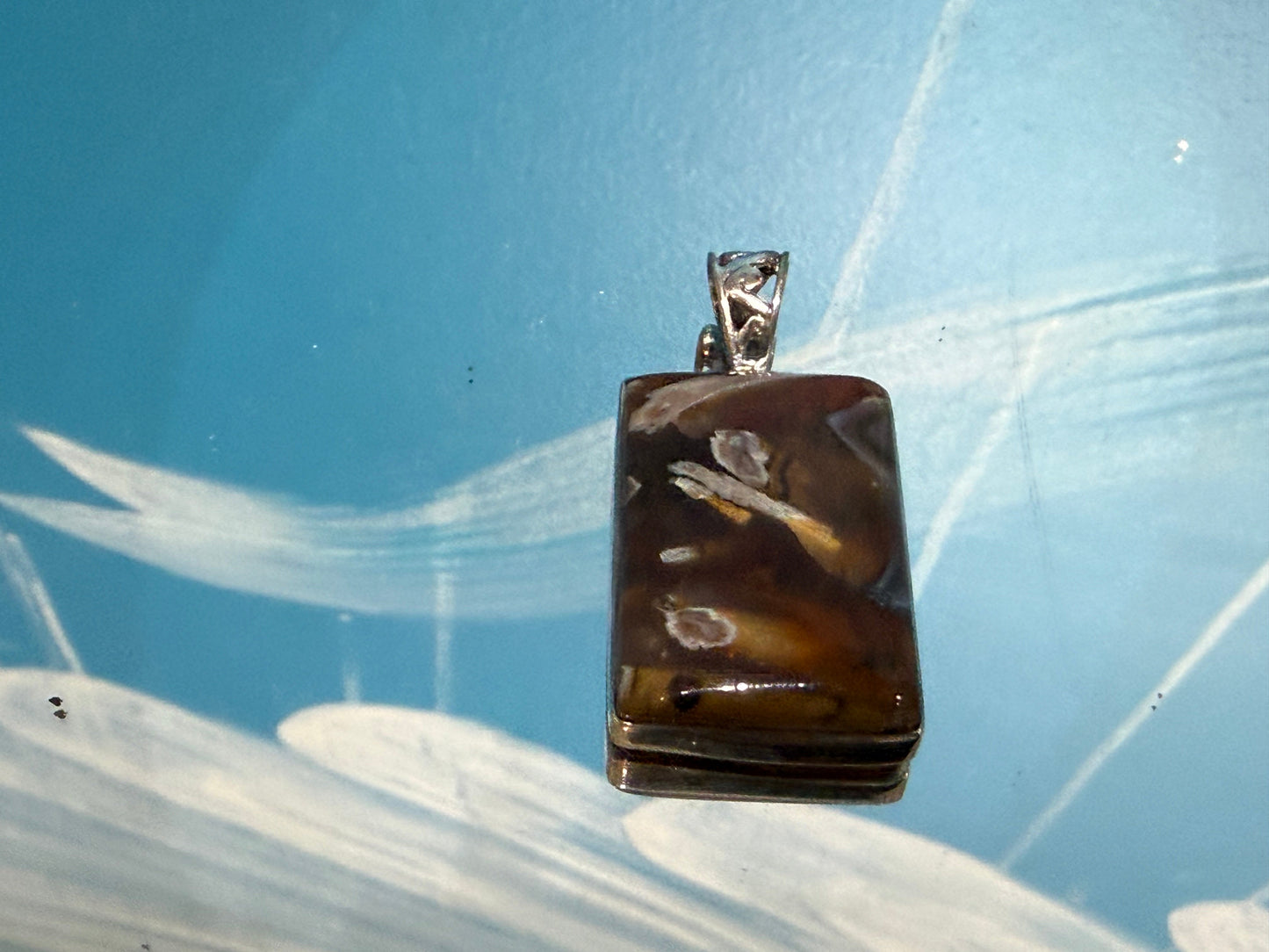 Tube Agate 925 Sterling Silver Pendant, 33mmx22mm Crystal Wellness