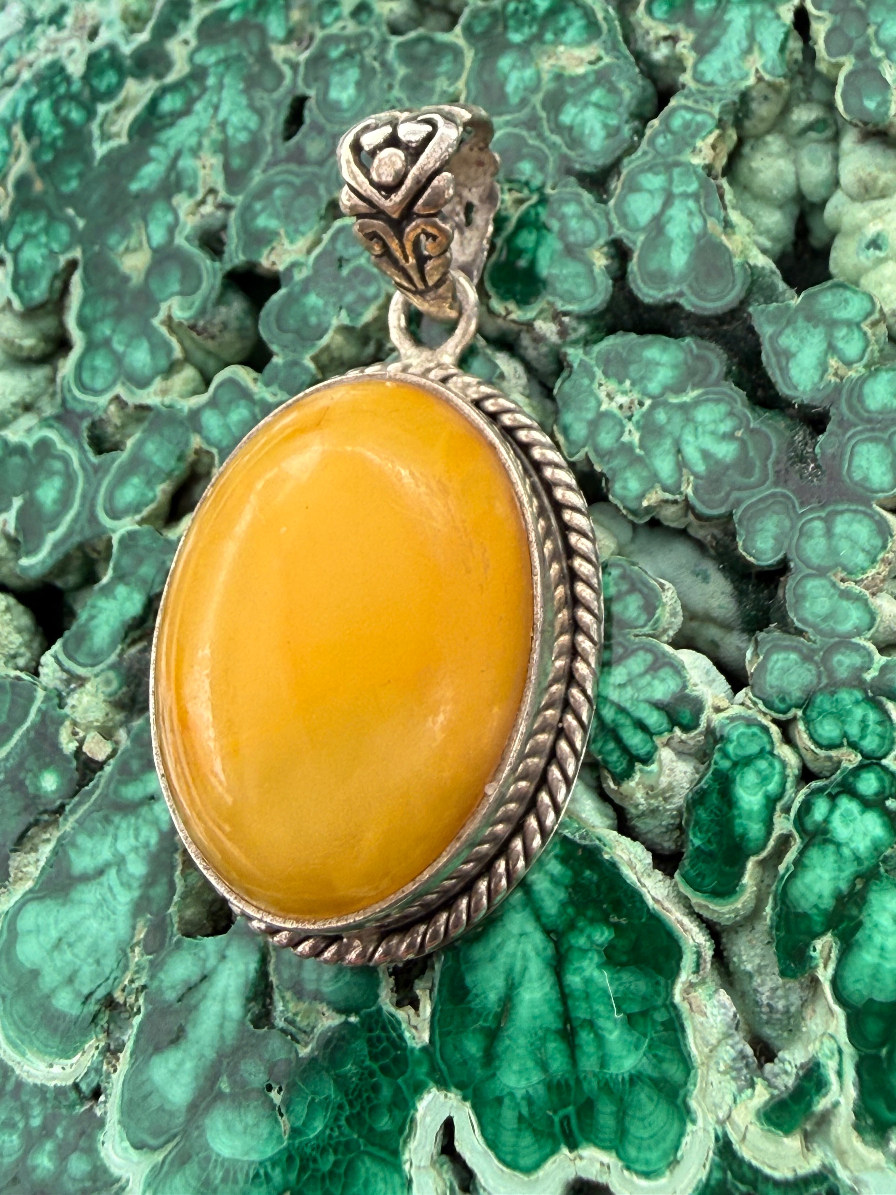 Butterscotch Amber Silver Pendant 23mmx18mm Crystal Wellness