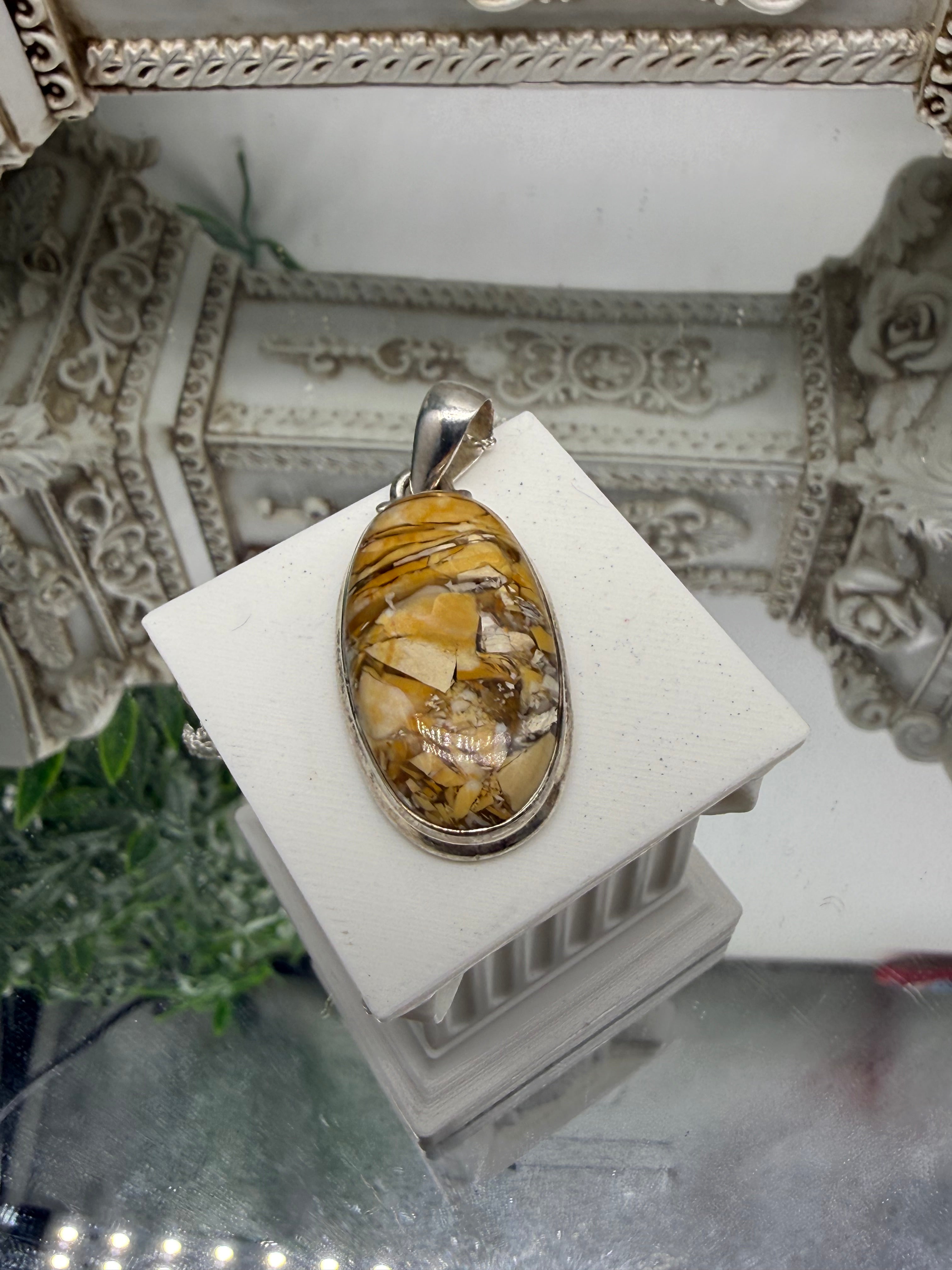 Picture Jasper Sterling Silver Pendant - 31x17 mm Crystal Wellness