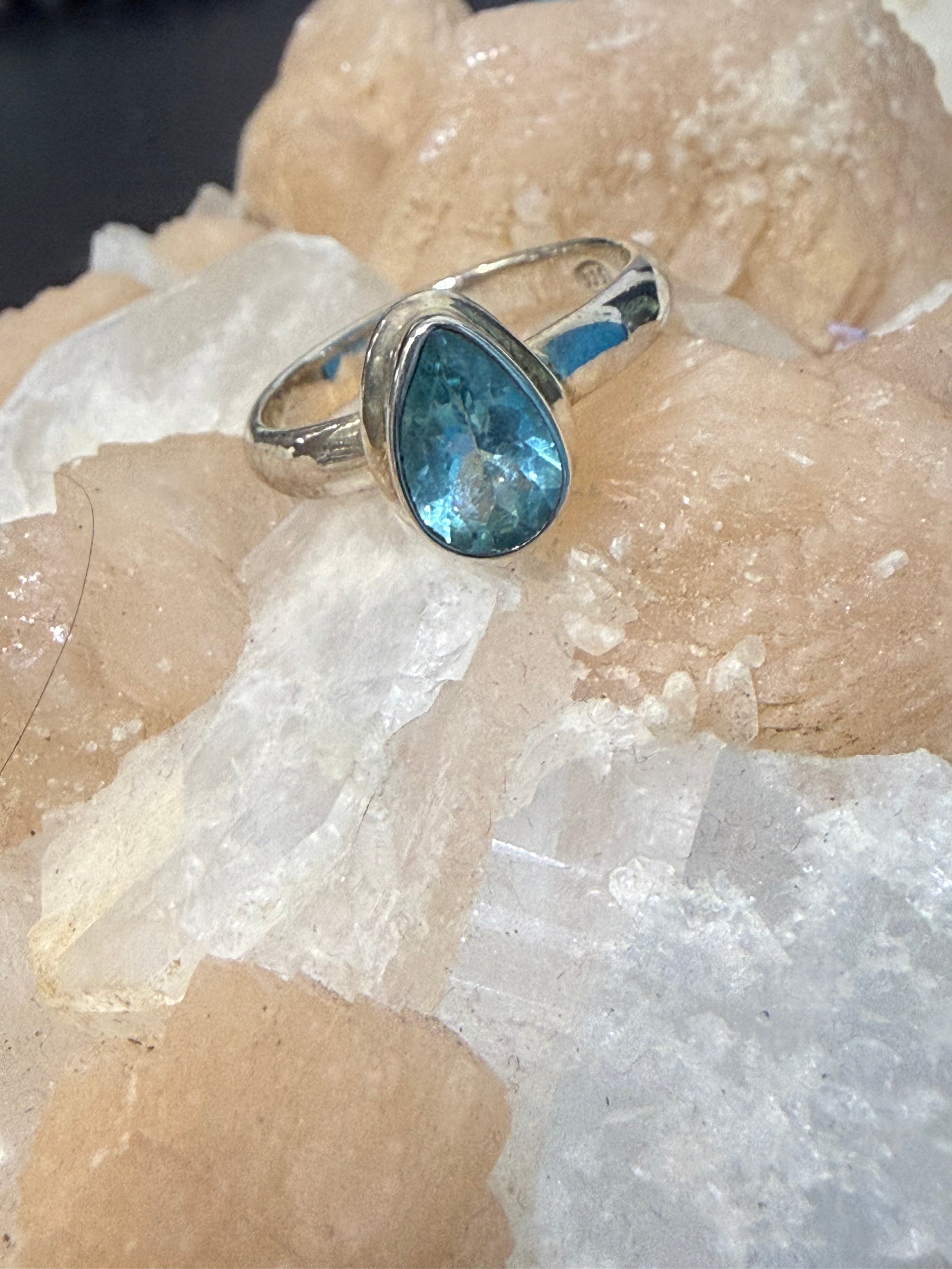 Neon Blue Apatite Ring, size 7.5  – Sterling Silver | Stone of Inspiration, Vision & Personal Growth Crystal Wellness