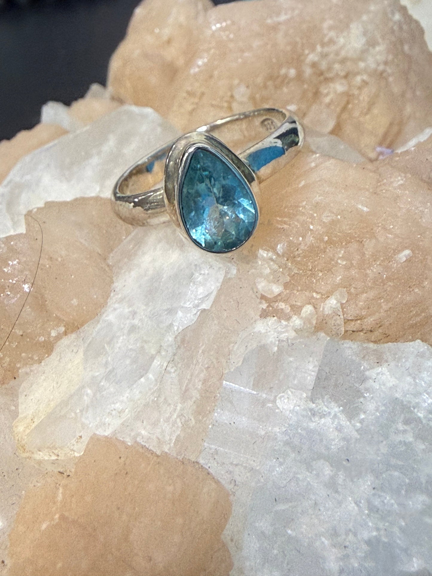 Neon Blue Apatite Ring, size 7.5  – Sterling Silver | Stone of Inspiration, Vision & Personal Growth Crystal Wellness