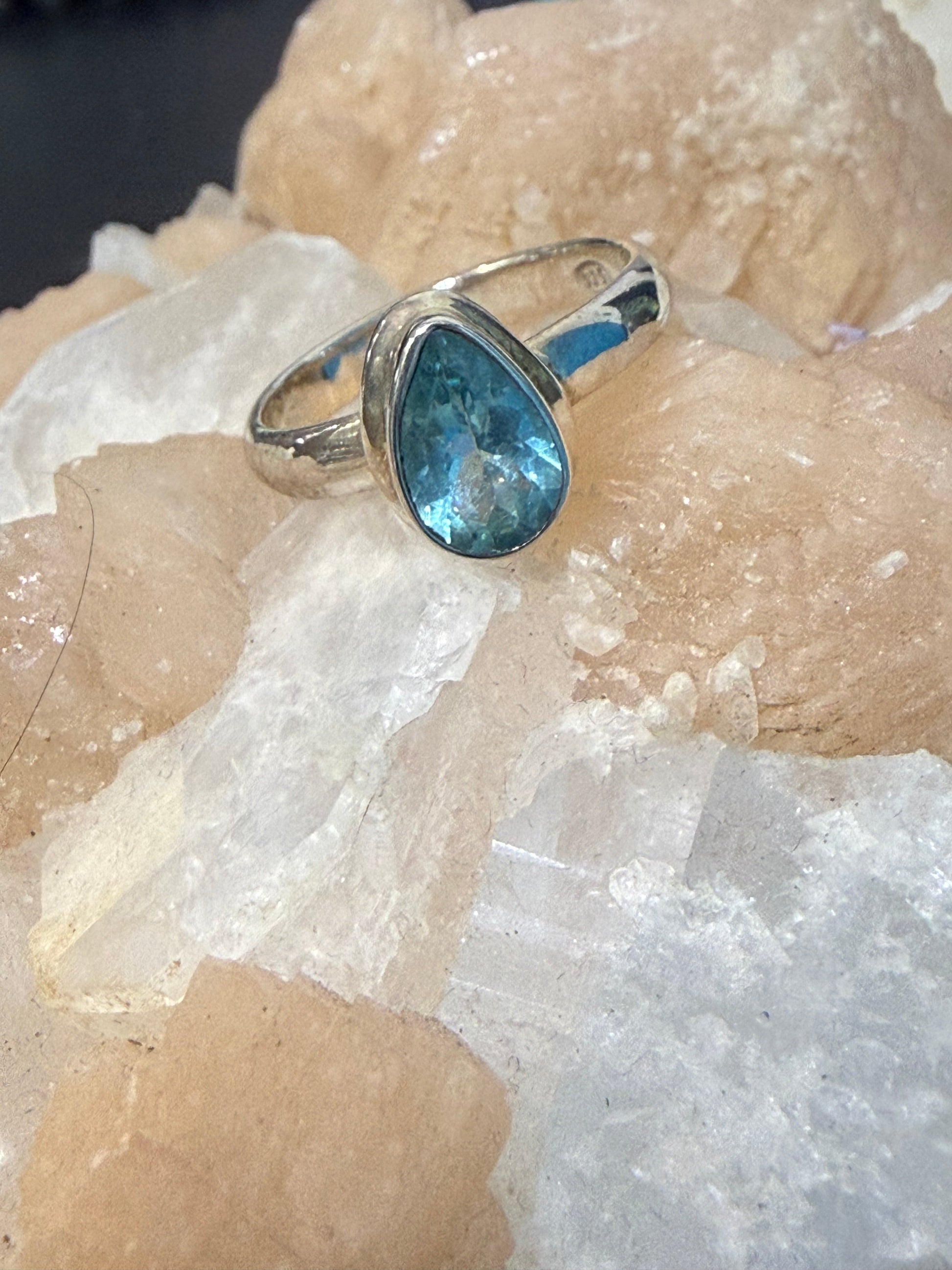 Neon Blue Apatite Ring, size 7.5  – Sterling Silver | Stone of Inspiration, Vision & Personal Growth Crystal Wellness