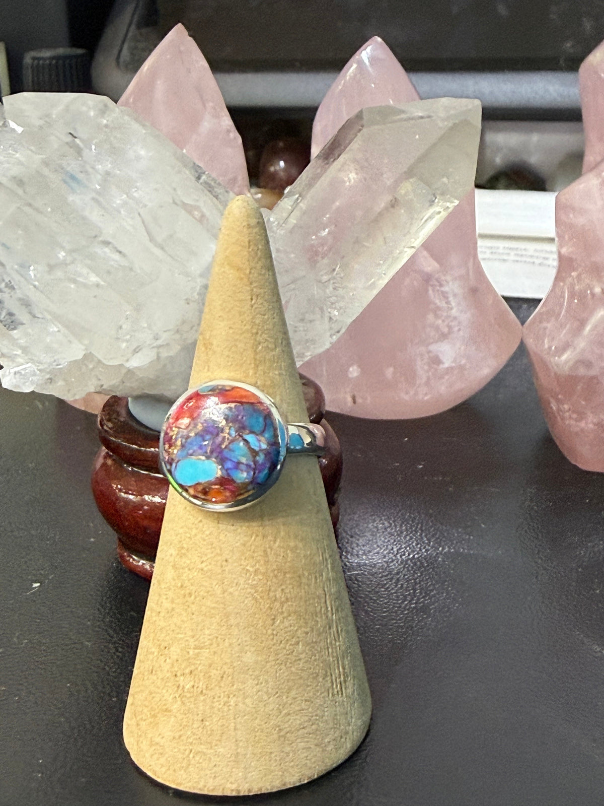 KINGMAN PINK DAHLIA TURQUOISE RING – Love, Confidence & Emotional Balance, size 7.5 Crystal Wellness