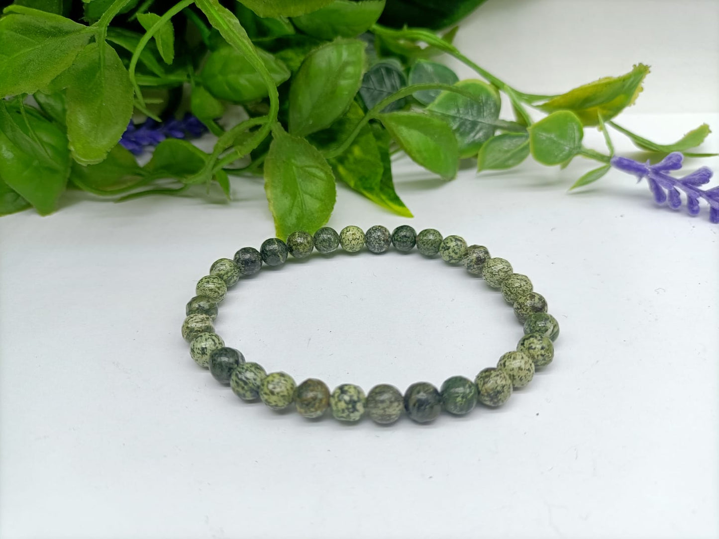 Green Snakeskin Jasper Beads Bracelet Crystal Wellness