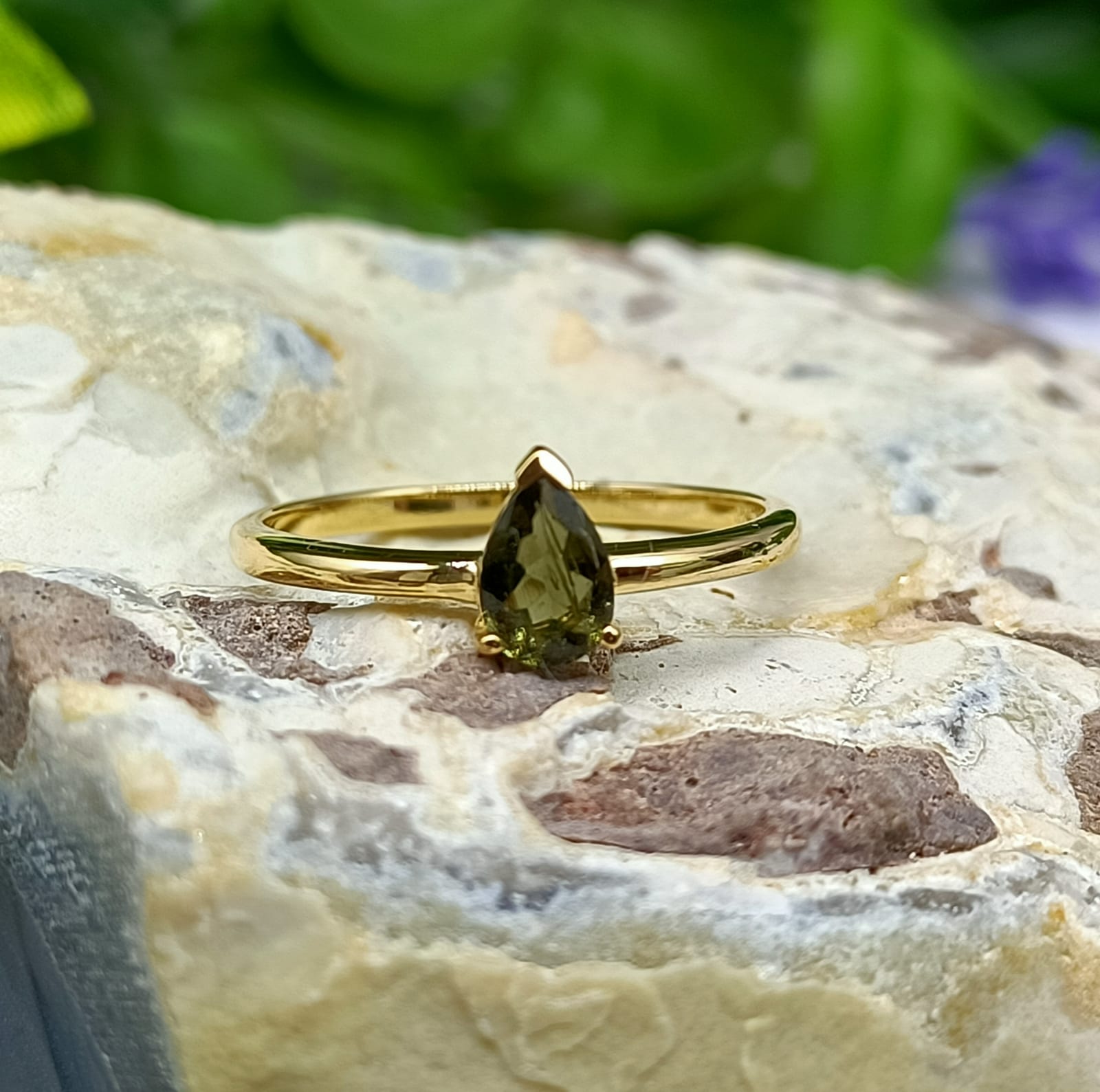 Authentic AAA Grade Teardrop Faceted Moldavite 18ct Gold Vermeil Rin Crystal Wellness