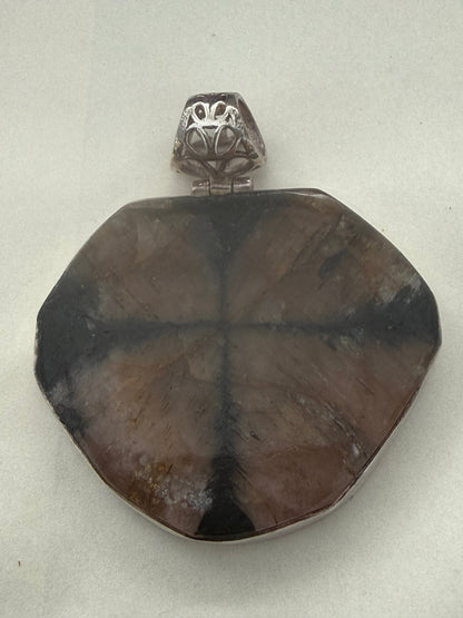 Chiastolite Silver Pendant – Crossroads of Protection 39mmx31mm Crystal Wellness