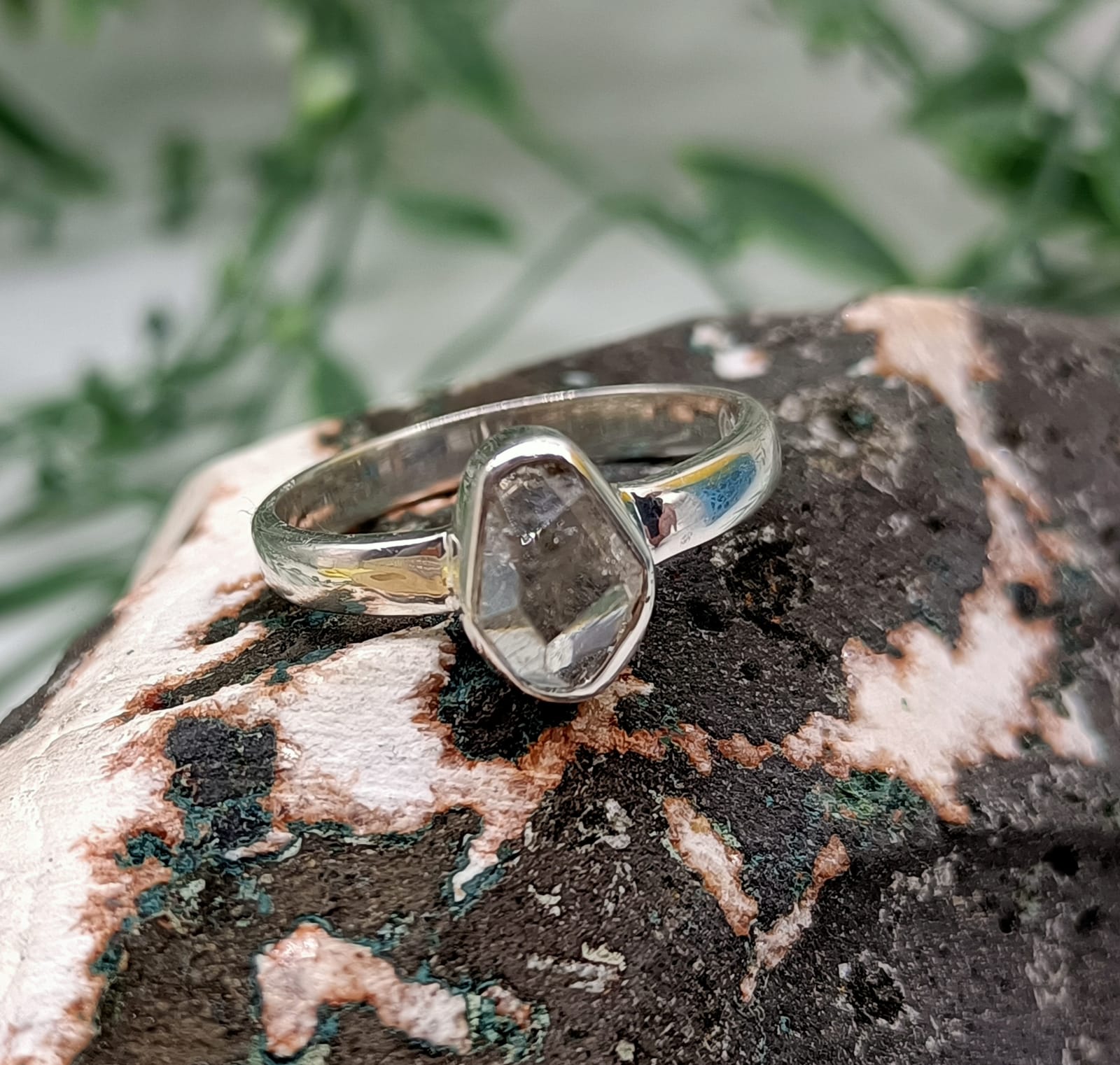 Genuine Herkimer Diamond in 925 Sterling Silver Ring Crystal Wellness