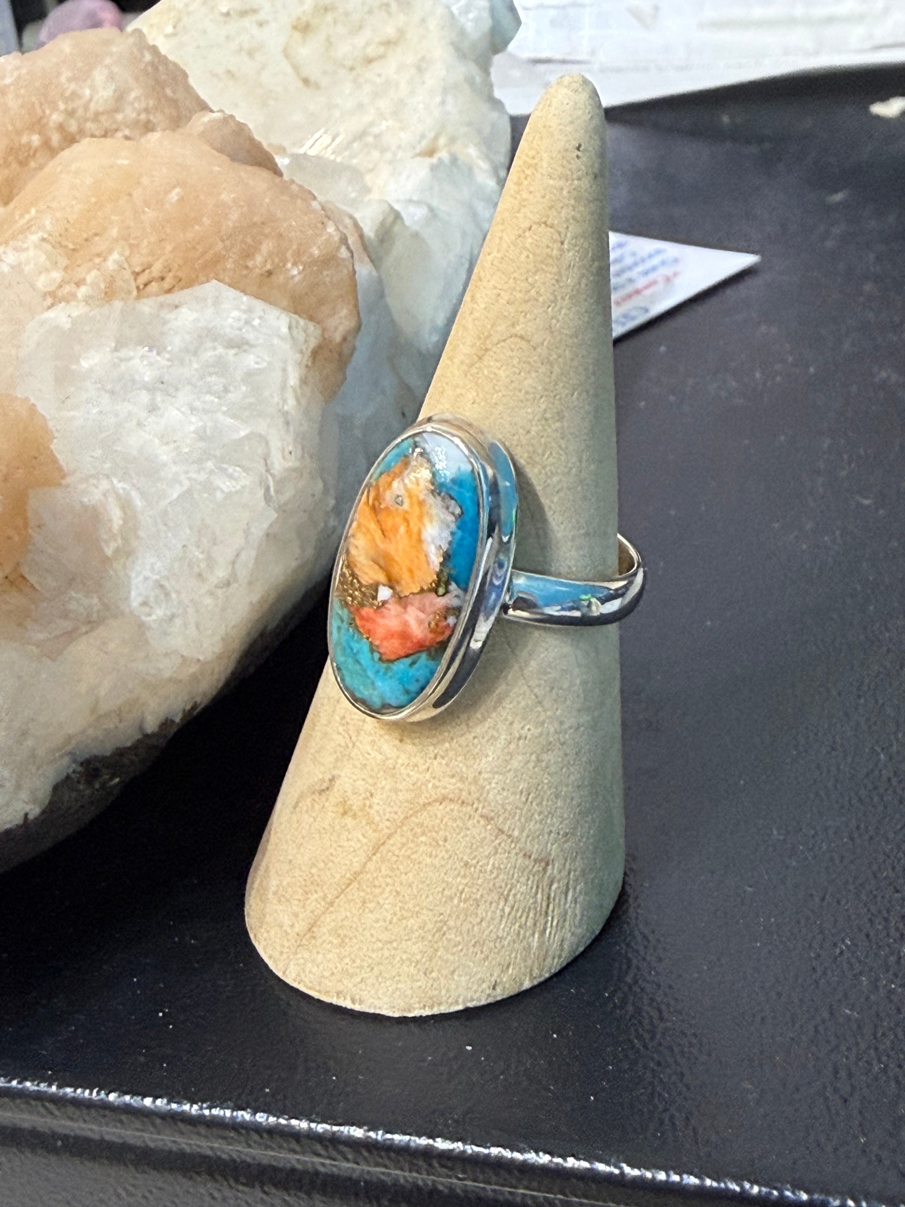 Spiny Oyster Turquoise 925 Sterling Silver Ring Size 9 Crystal Wellness