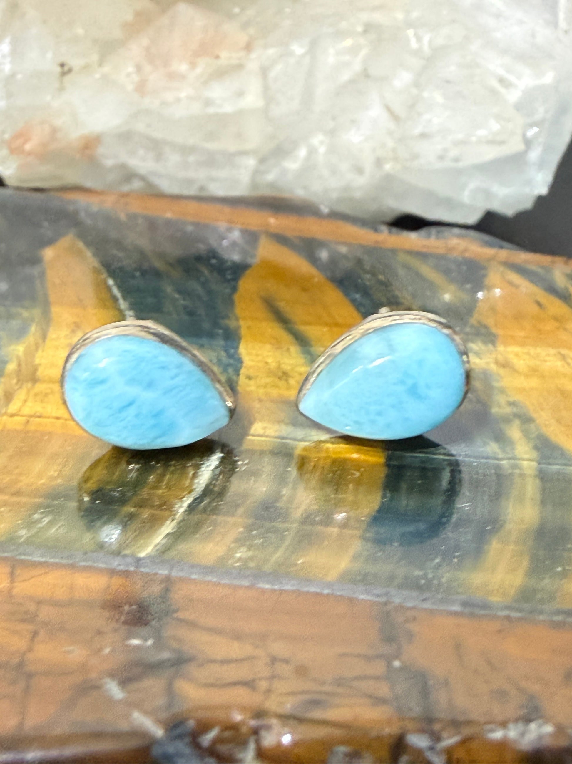 Larimar Stud Earrings – Tranquility, Divine Feminine & Ocean Serenity, 10mmx6mm Crystal Wellness