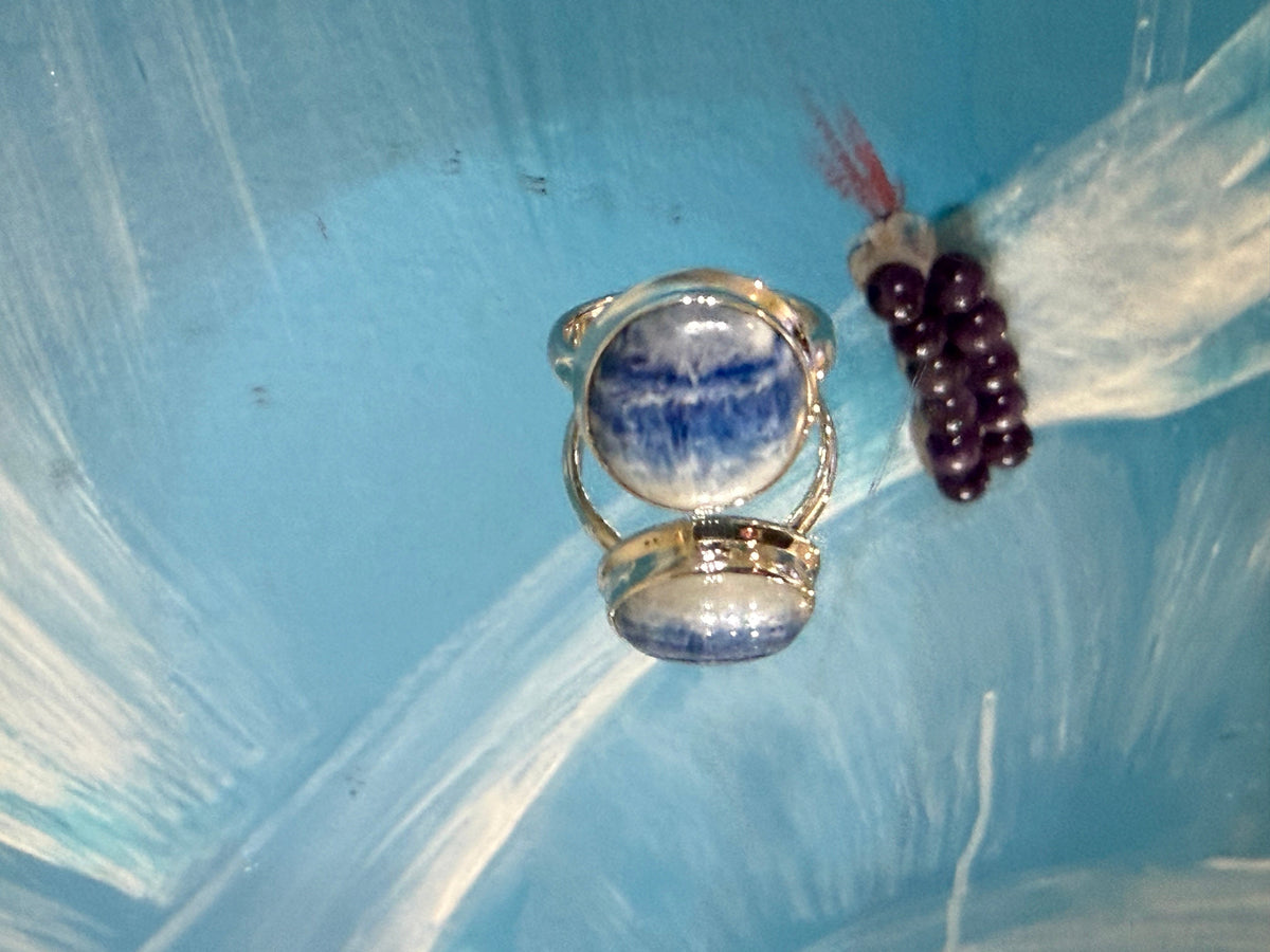 BLUE SCHEELITE RING – Intuition, Inner Peace & Spiritual Clarity, size 6 Crystal Wellness