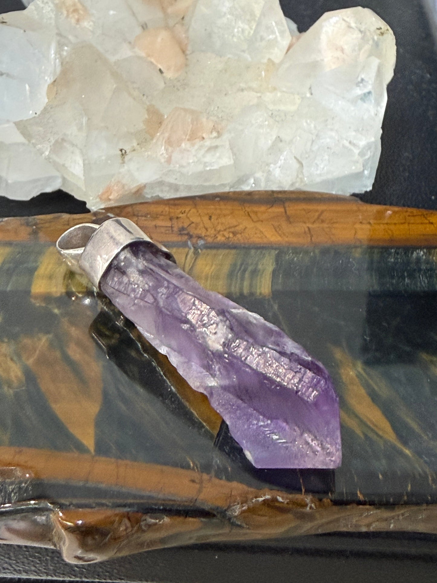 Amethyst Point Silver Pendant, 45mmx11mm Crystal Wellness