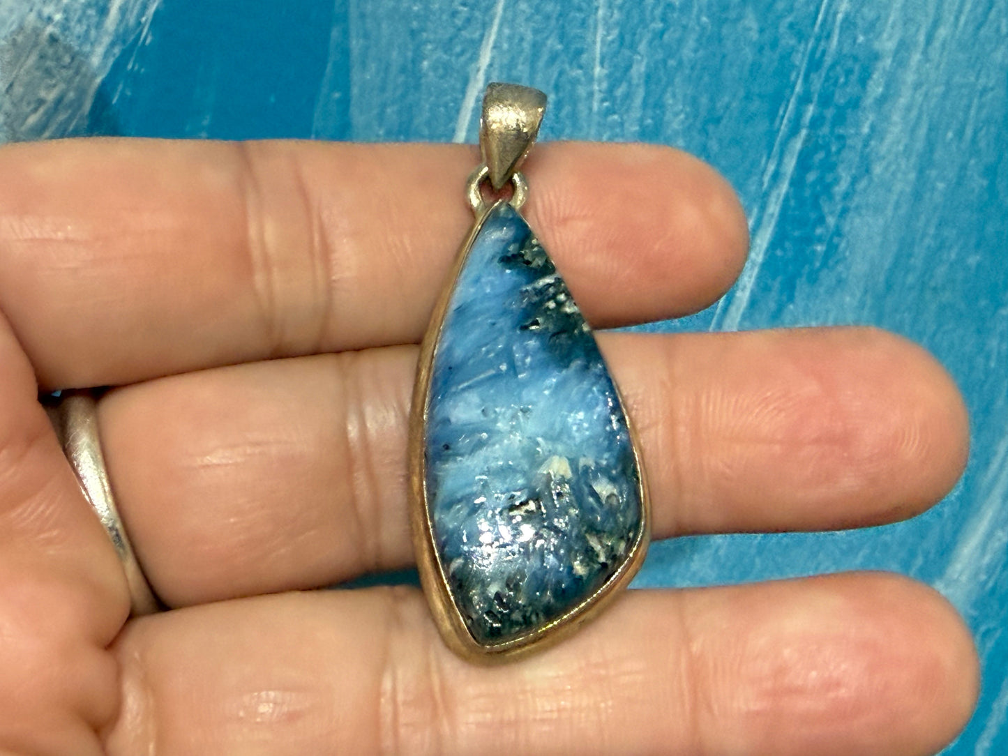 Blue Ice Glacierite Pendant – Calm Clarity & Frozen Wisdom, 36mmx18mm Crystal Wellness