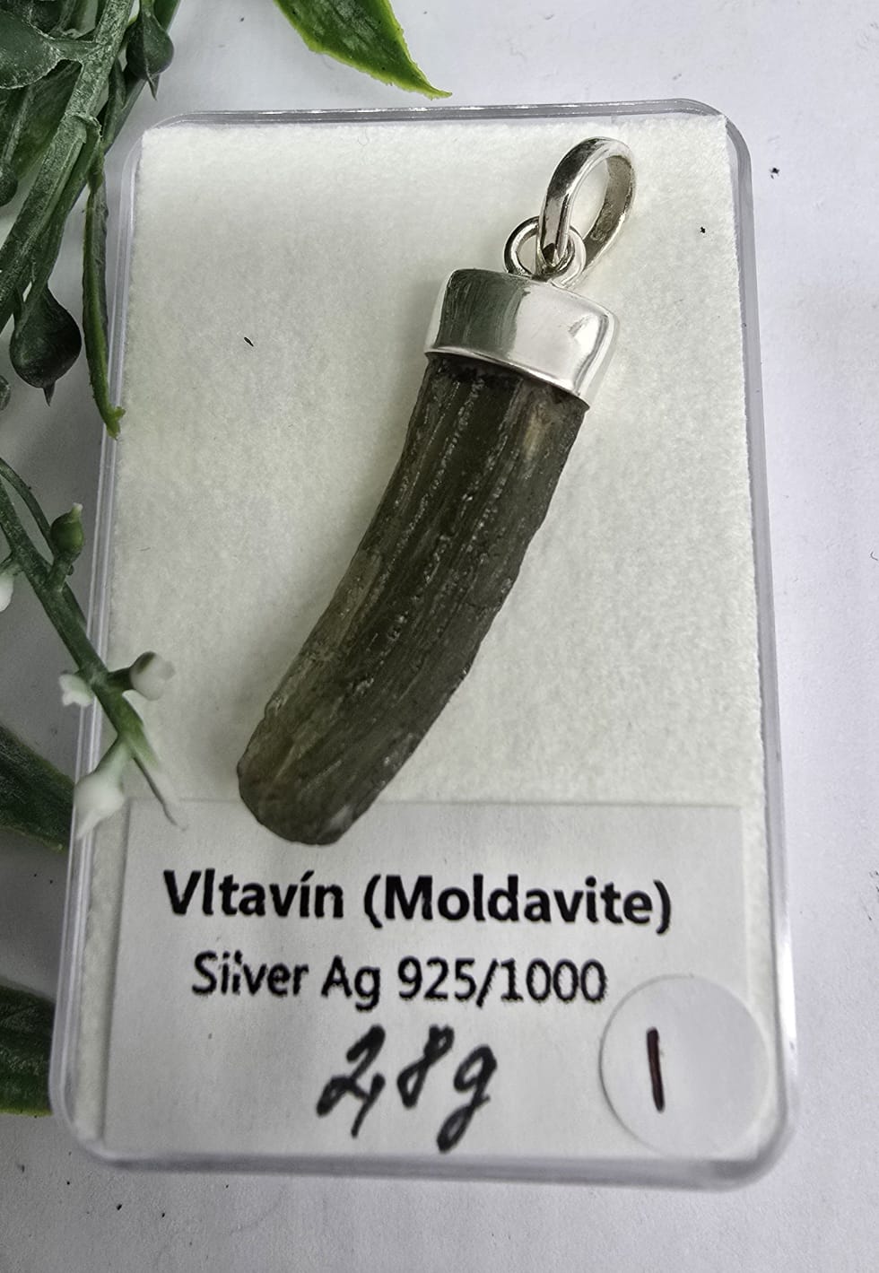 1.8g Authentic Moldavite 925 Sterling Silver Pendant 19x7mm (Silver Chain Included) Crystal Wellness