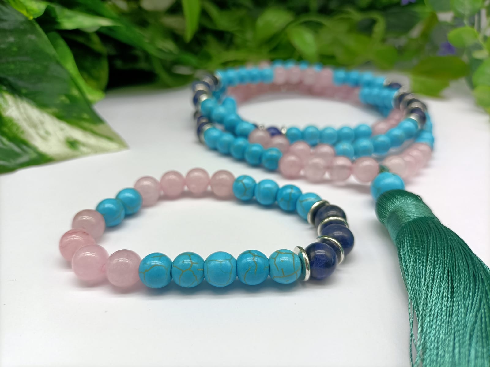 Rose Quartz and Blue Howlite Mala Beads 8mm with Bracelet Included Crystal Wellness