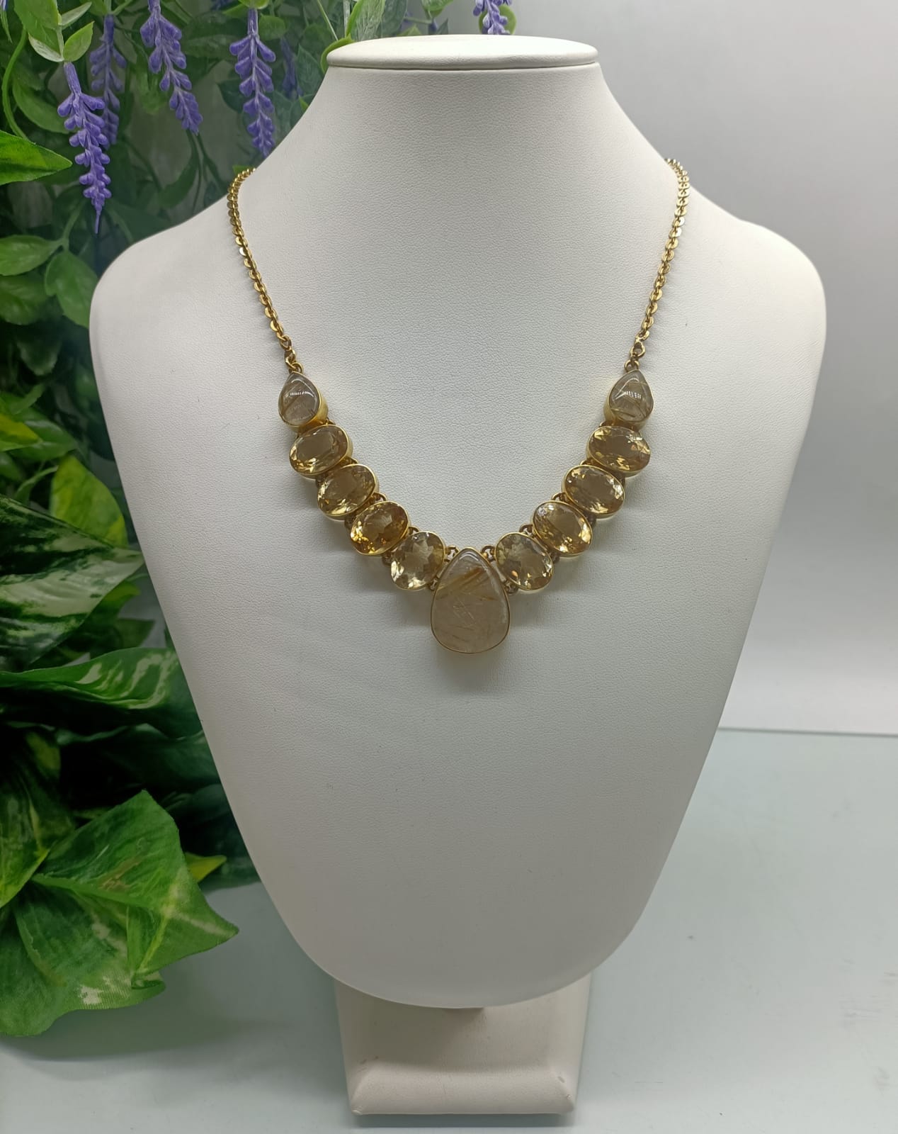 Citrine and Golden Rutile 18ct Gold Plated Necklace Crystal Wellness