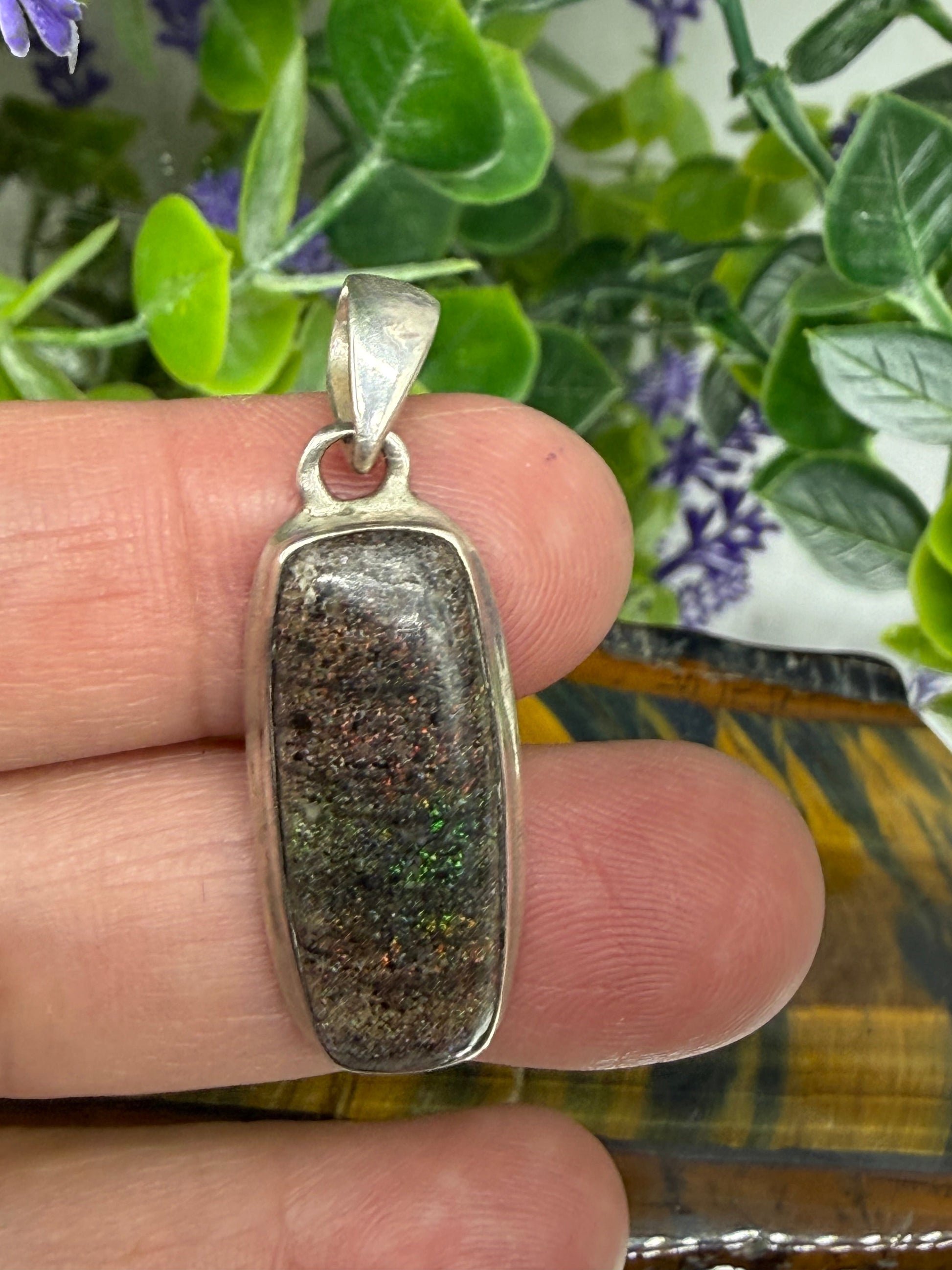 Black Opal in Matrix Pendant — Mystery, Protection & Transformation, 25mmx13mm Crystal Wellness