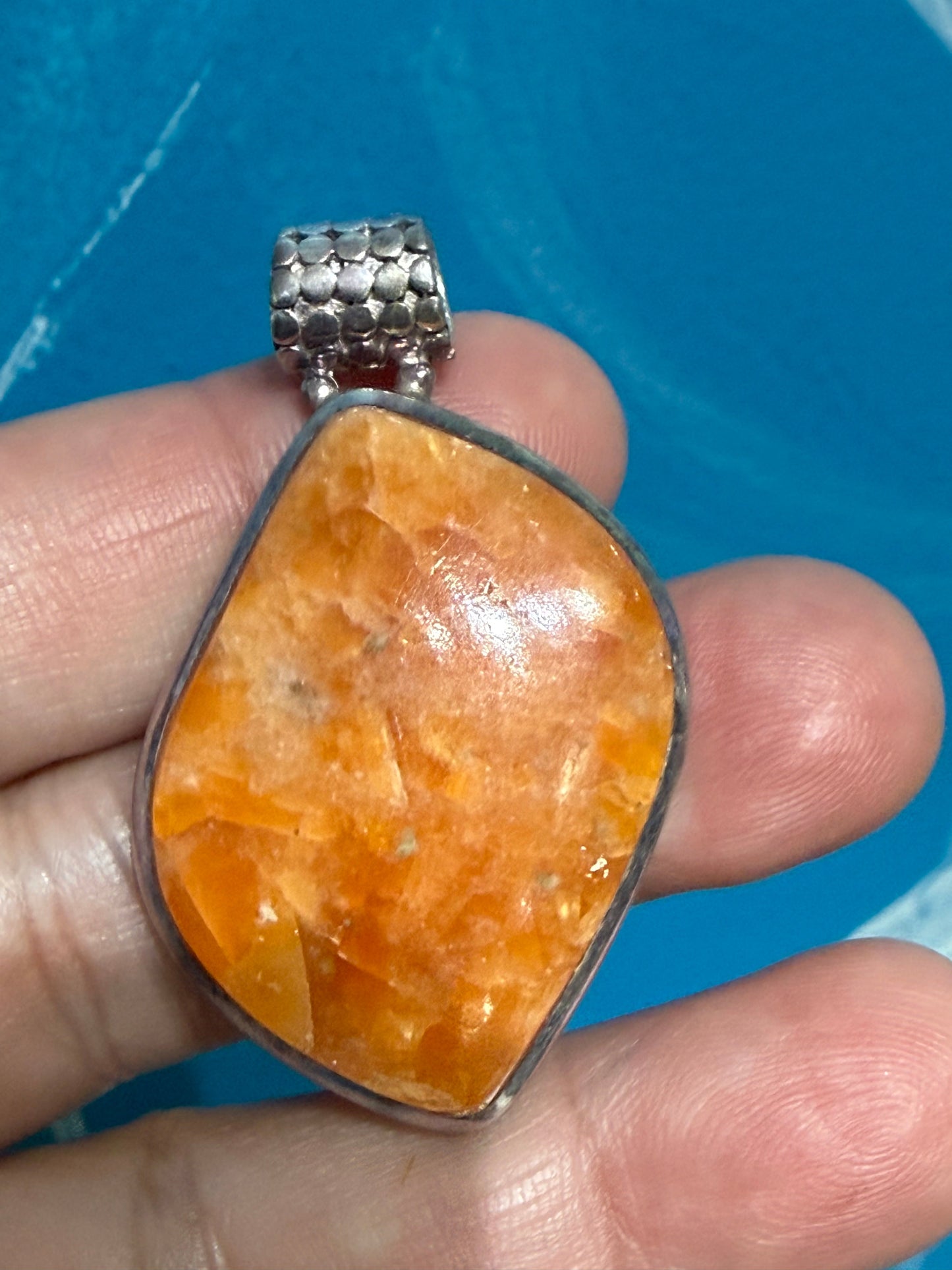 Orange Calcite Pendant — Joy, Vitality & Creative Energy, 37mmx27mm Crystal Wellness