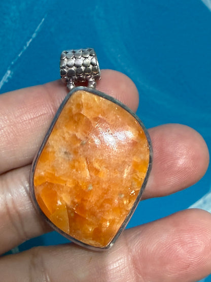 Orange Calcite Pendant — Joy, Vitality & Creative Energy, 37mmx27mm Crystal Wellness