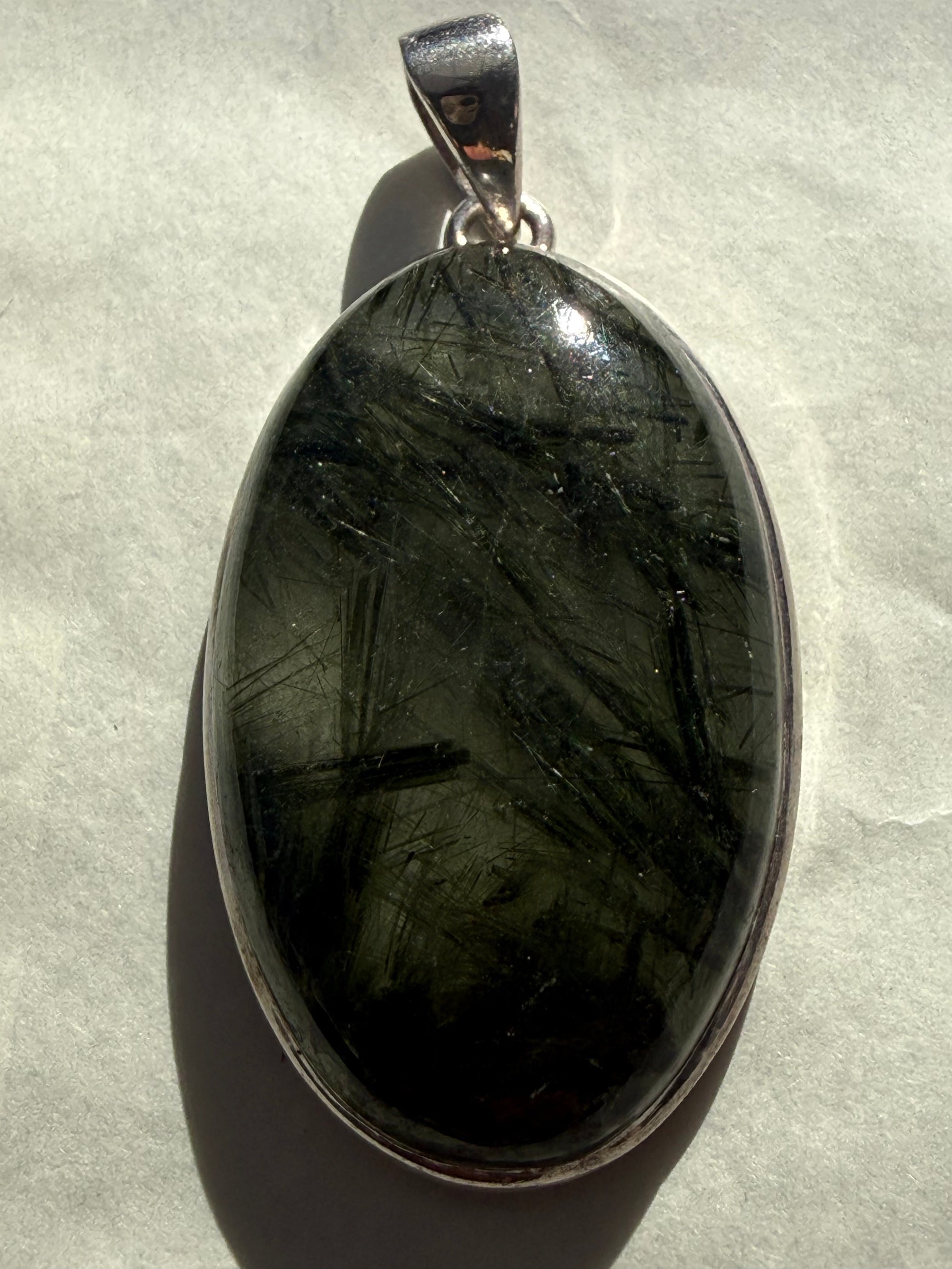 Forest Harmony Green Tourmalinated Quartz Pendant 42mmx25mm Crystal Wellness