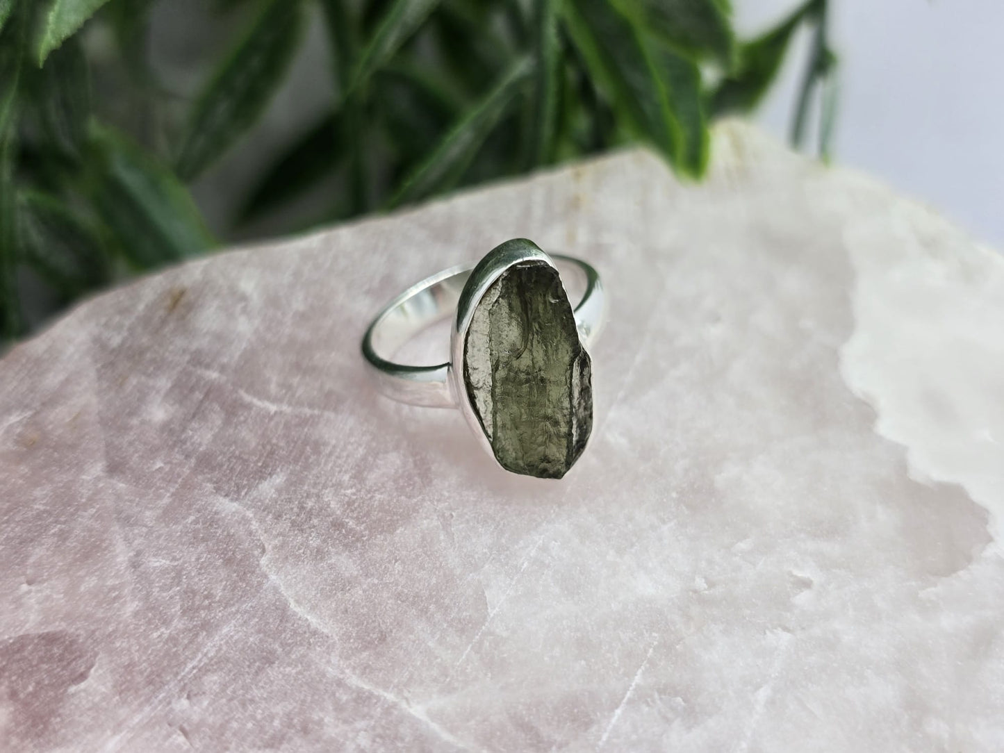 Moldavite 925 Sterling Silver Ring in Size 6 Crystal Wellness