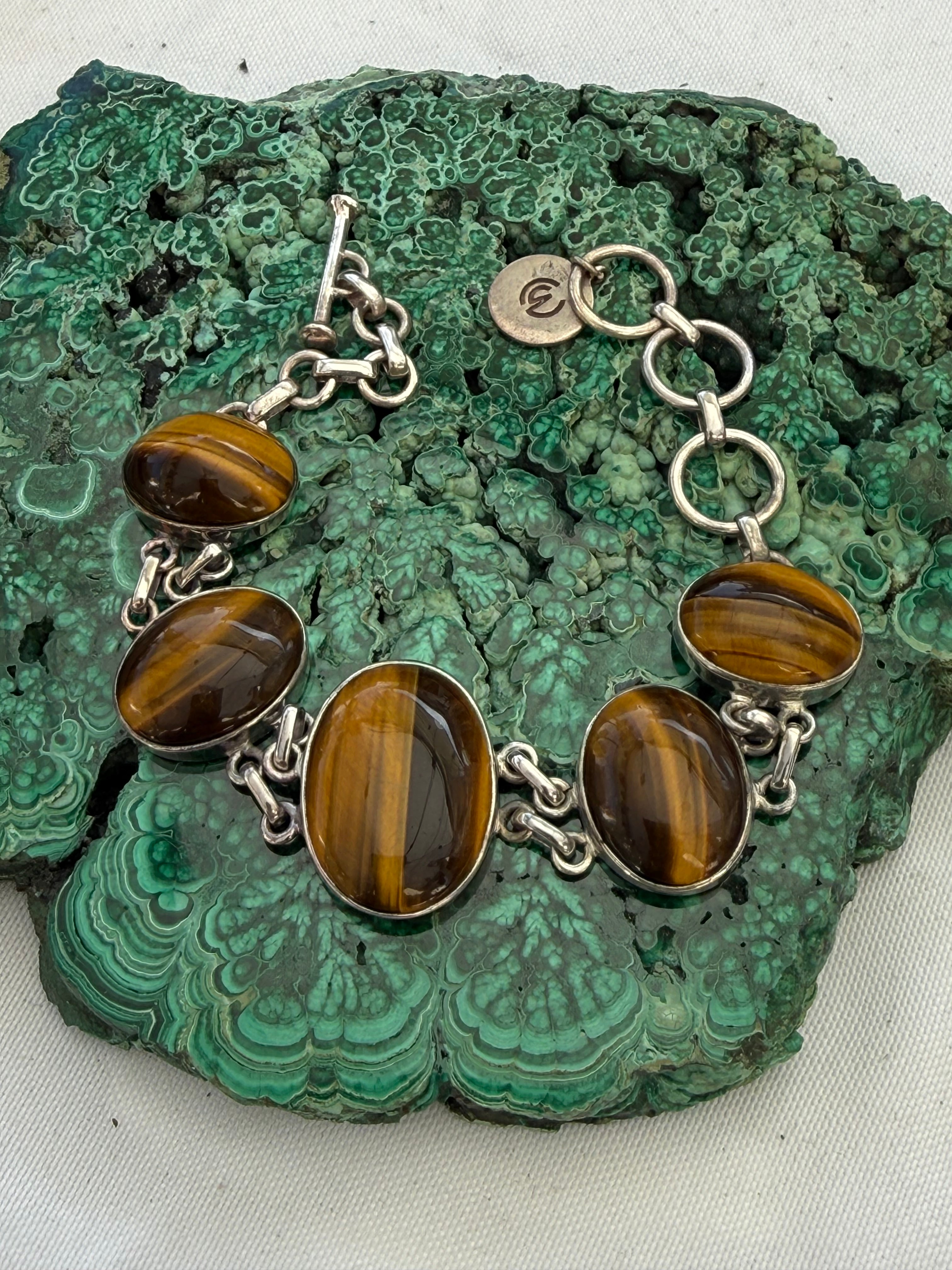 Golden Tiger Eye Sterling Silver Bracelet – Confidence, Protection & Prosperity 20.5cm Crystal Wellness