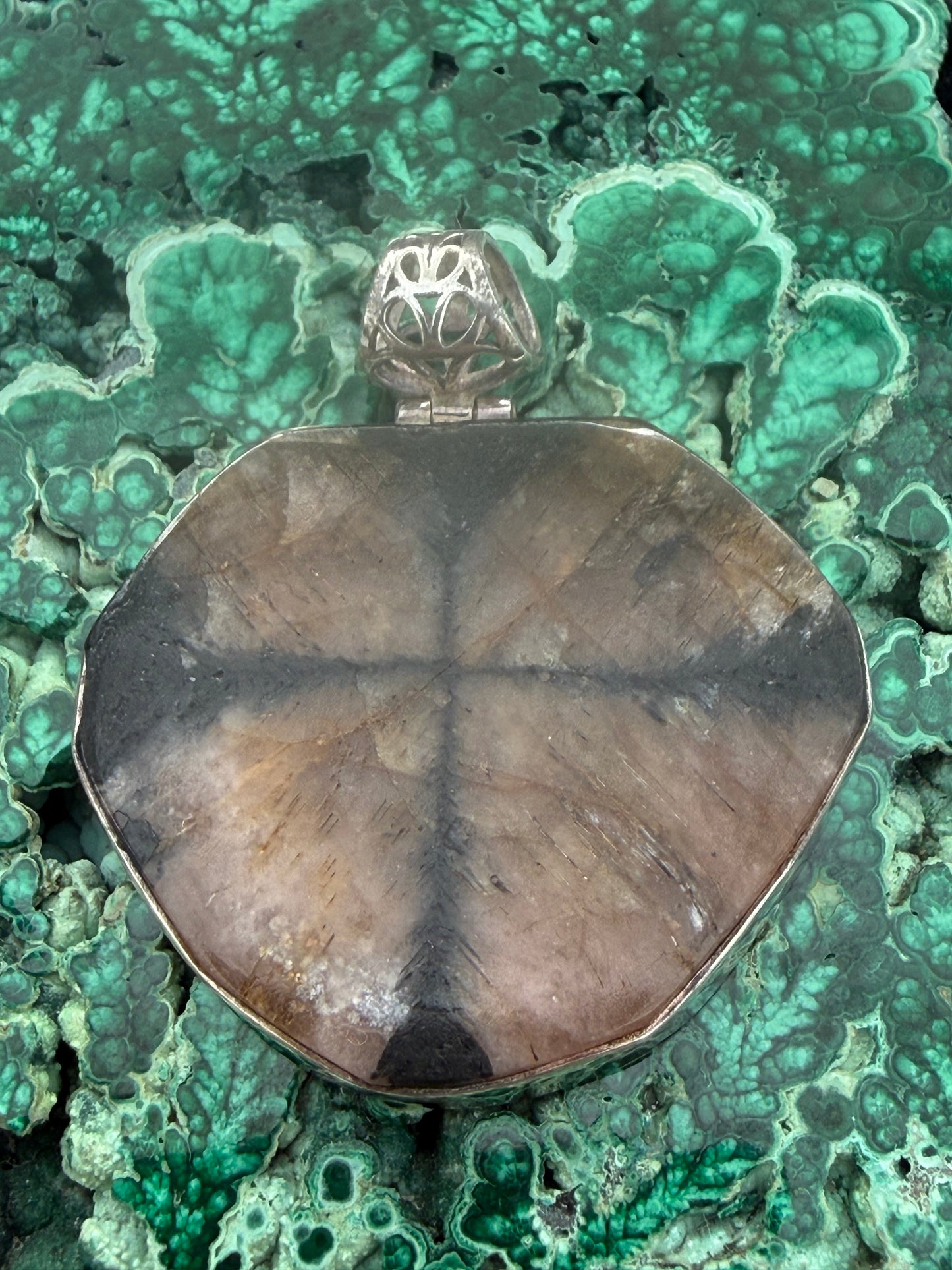 Chiastolite Silver Pendant – Crossroads of Protection 39mmx31mm Crystal Wellness