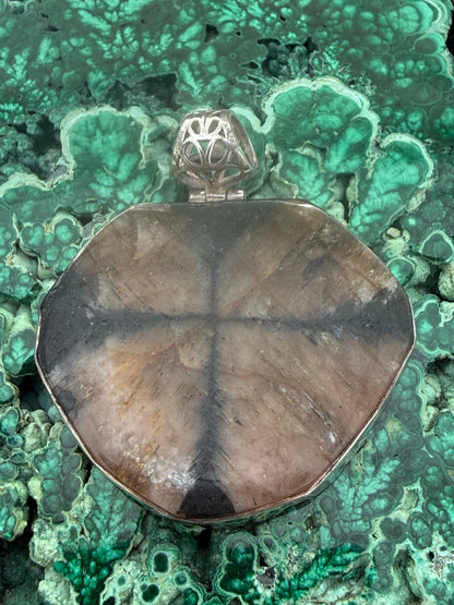 Chiastolite Silver Pendant – Crossroads of Protection 39mmx31mm Crystal Wellness