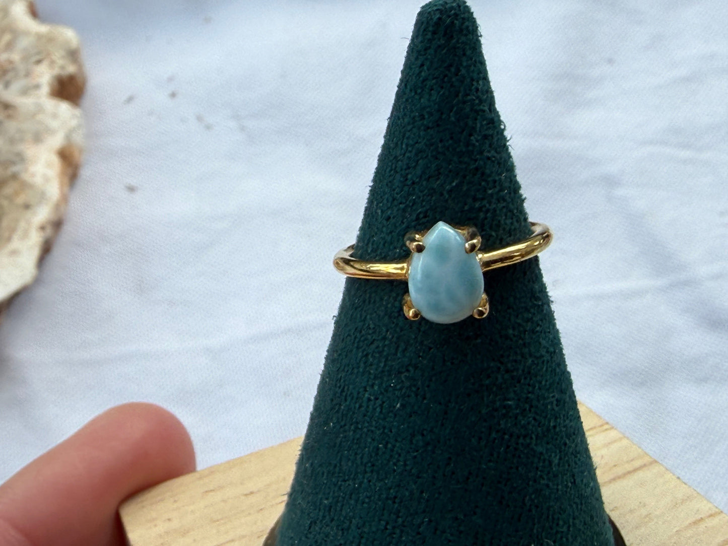 Larimar Vermeil 18 Carat Gold Ring – Stone of Serenity, Communication & Divine Calm, size 3 Crystal Wellness