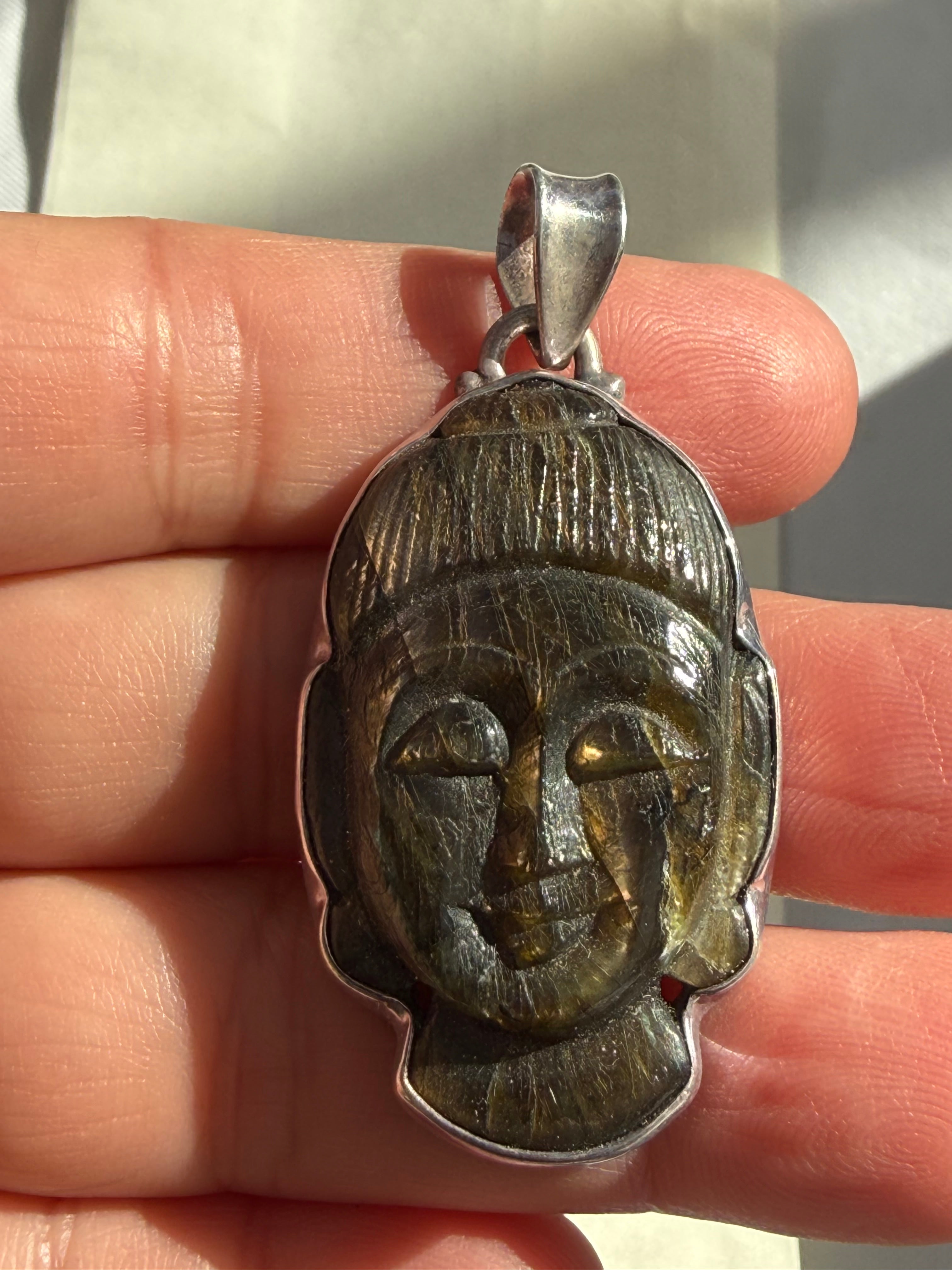 Golden Serenity Buddha Pendant, Labradorite 38mmx23mm Crystal Wellness