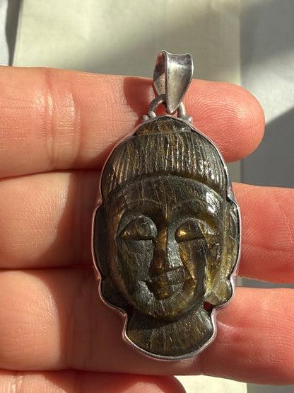 Golden Serenity Buddha Pendant, Labradorite 38mmx23mm Crystal Wellness