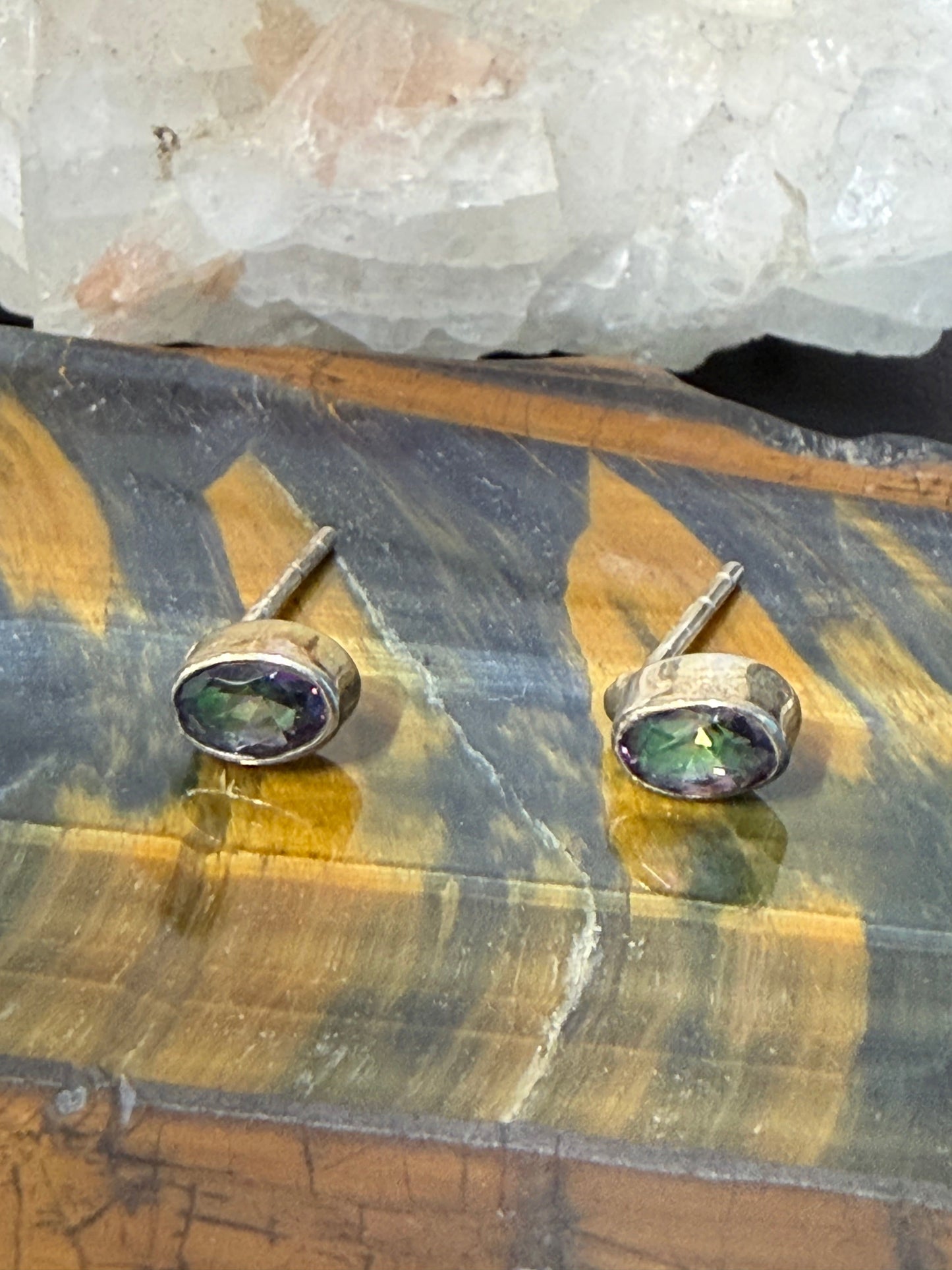 Mystic Topaz Stud Earrings – Radiance of Transformation & Joy, 8mmx5mm Crystal Wellness